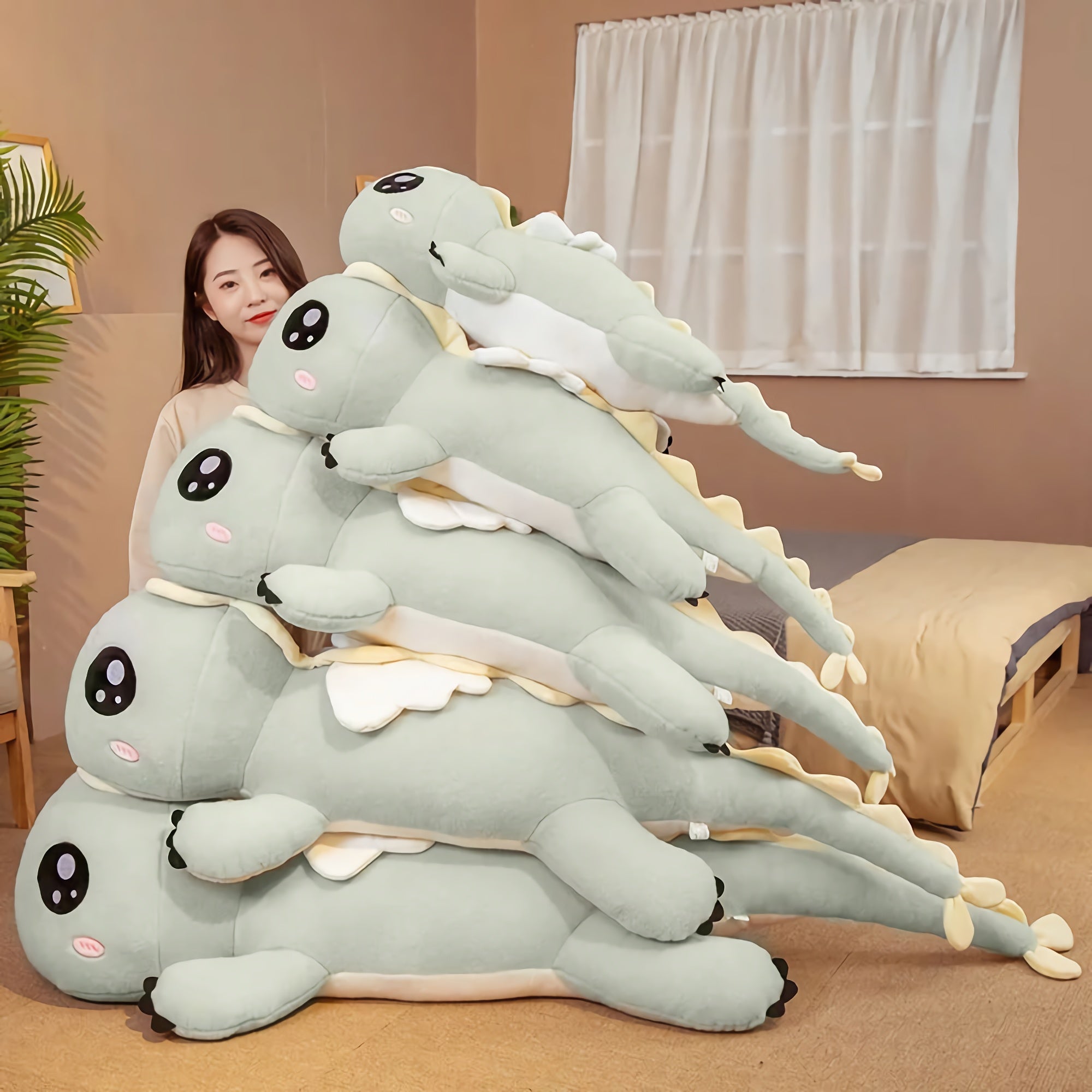 Dreamy Dino Long Hug Plushie - Hops and Pops - Cute - Plushies - Kawaii - Dinosaur Plush - Stuffed Animals