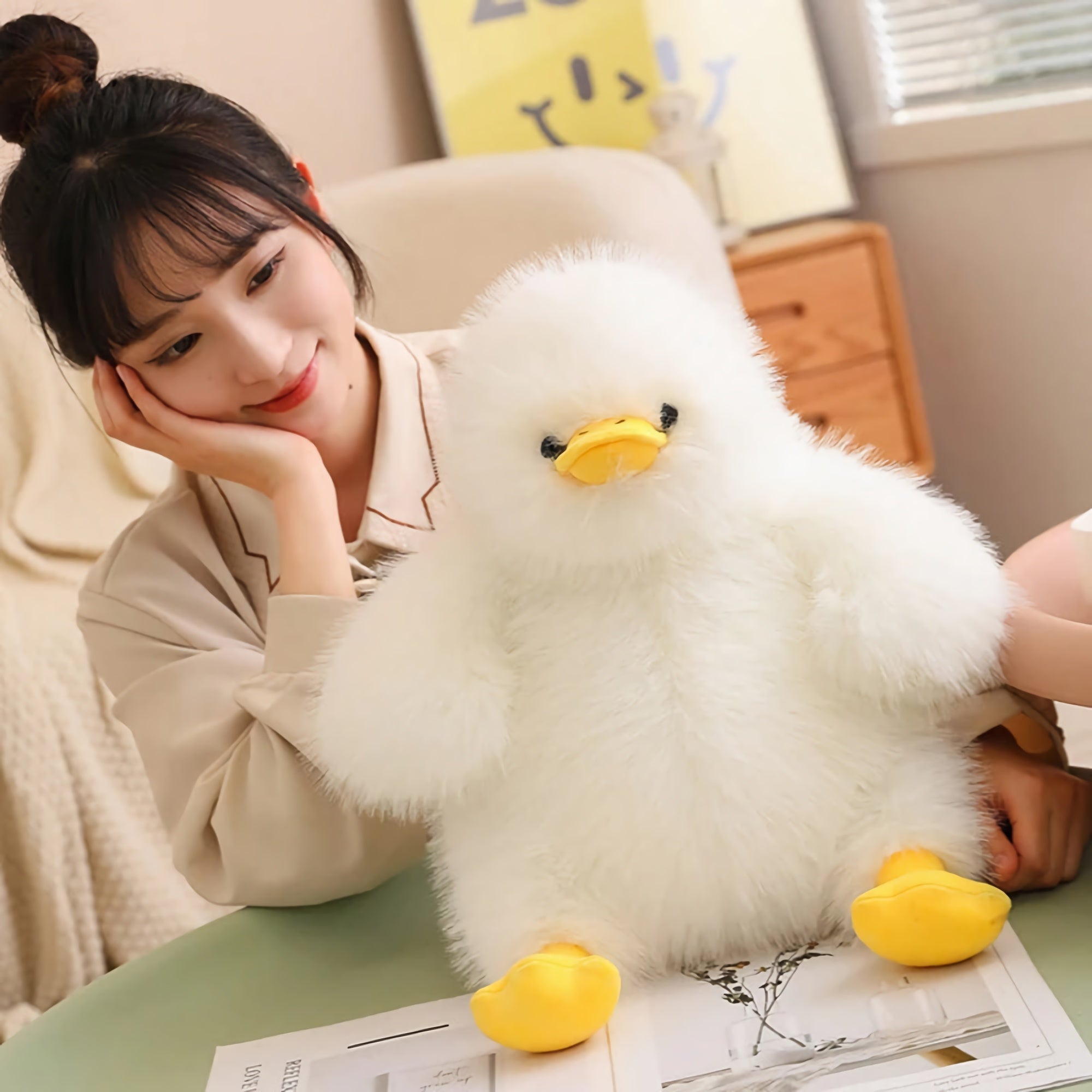 Fluffy Chubby Duck Plush Pillow - Hops and Pops - Cute - Plushies - Kawaii - Yellow - White