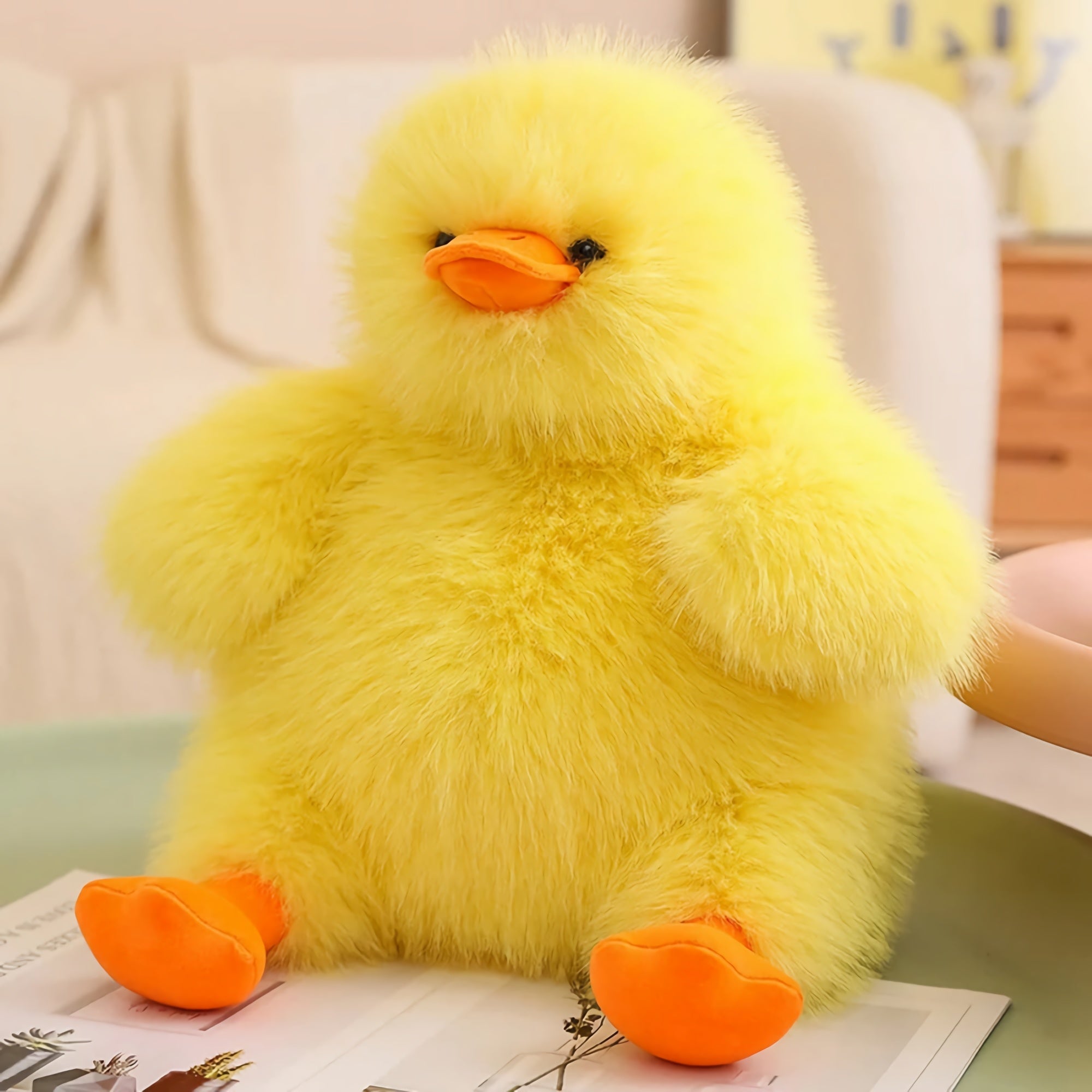 Fluffy Chubby Duck Plush Pillow - Hops and Pops - Cute - Plushies - Kawaii - Sitting Plush