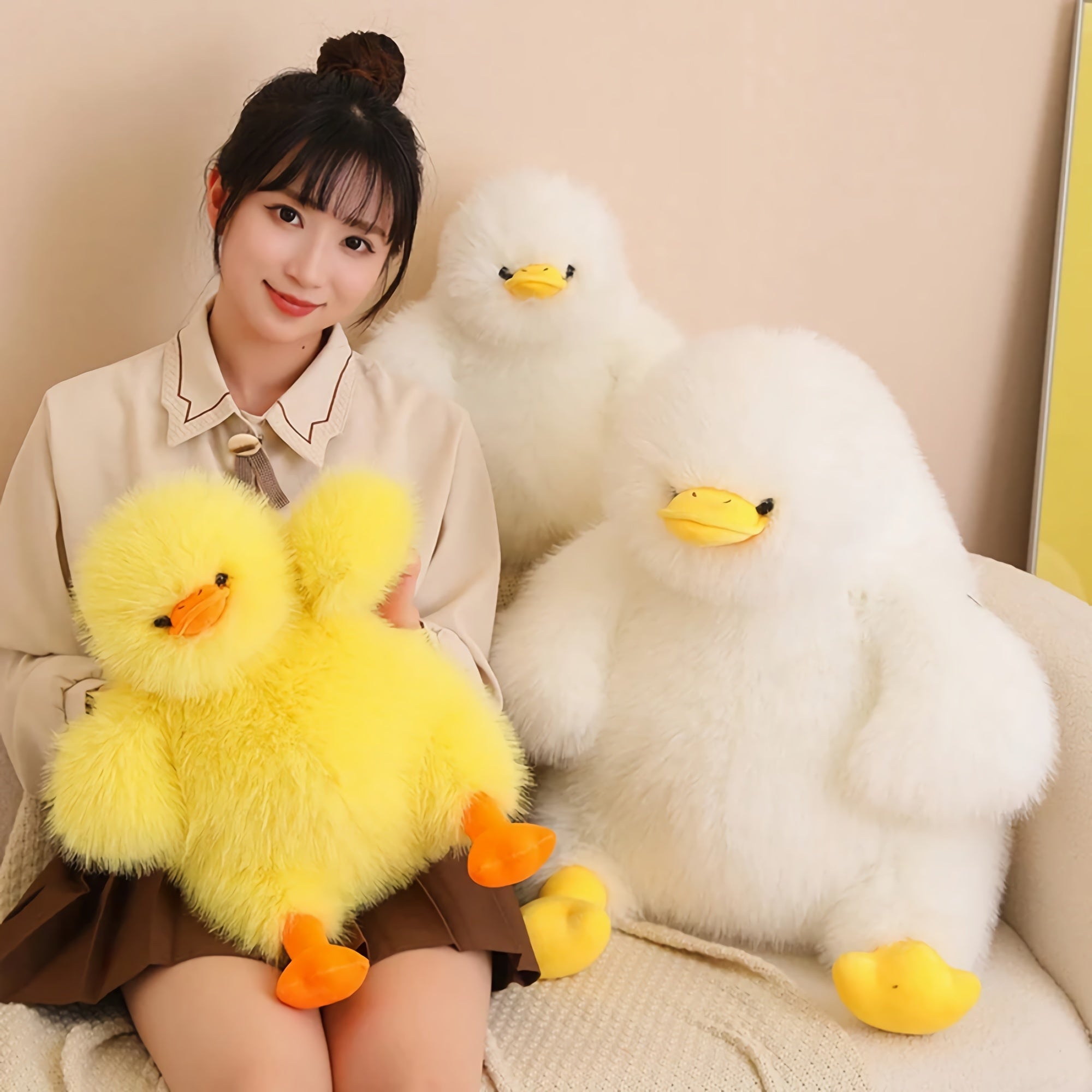 Fluffy Chubby Duck Plush Pillow - Hops and Pops - Cute - Plushies - Kawaii - Stuffed Animals