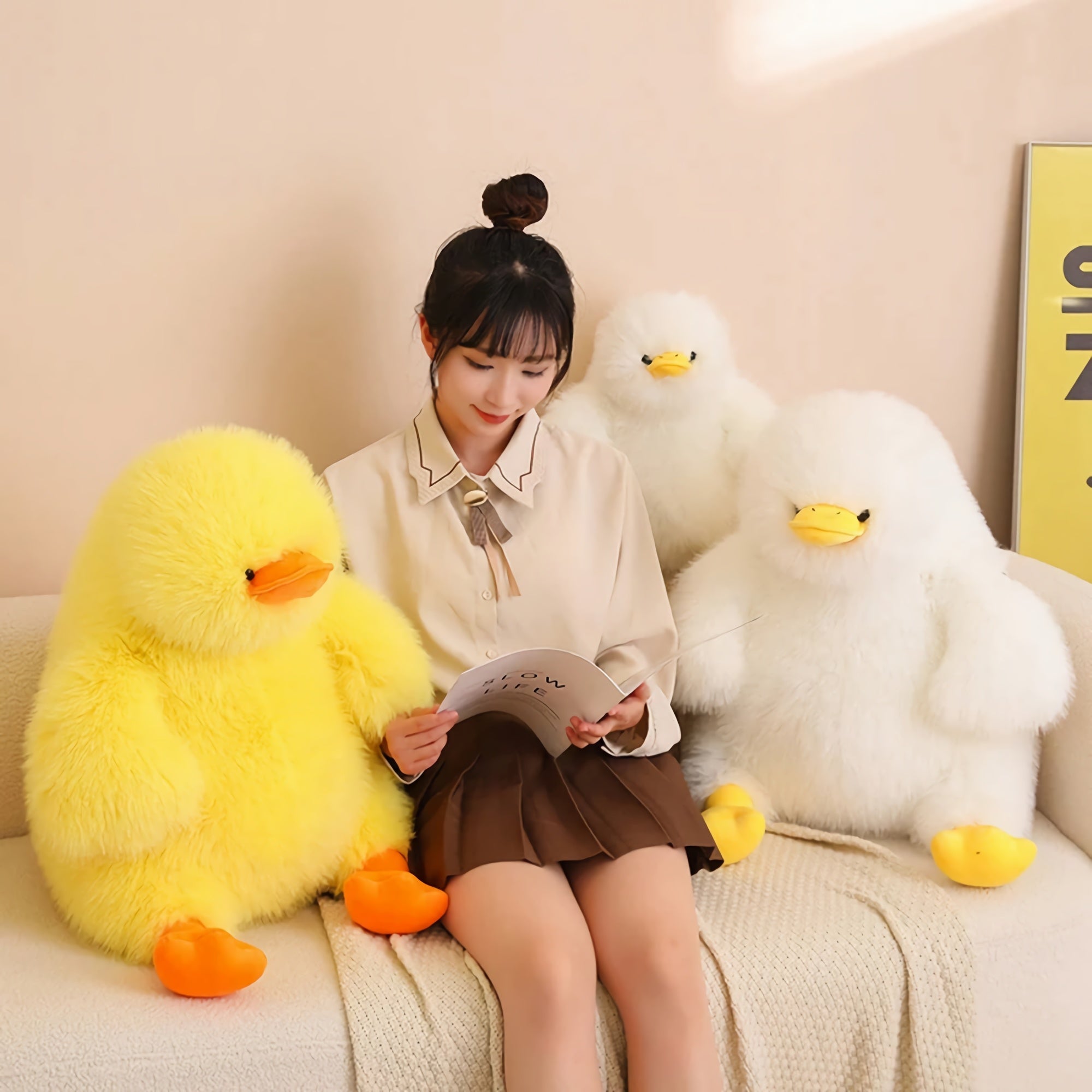 Fluffy Chubby Duck Plush Pillow - Hops and Pops - Cute - Plushies - Kawaii - Stuffed Animals