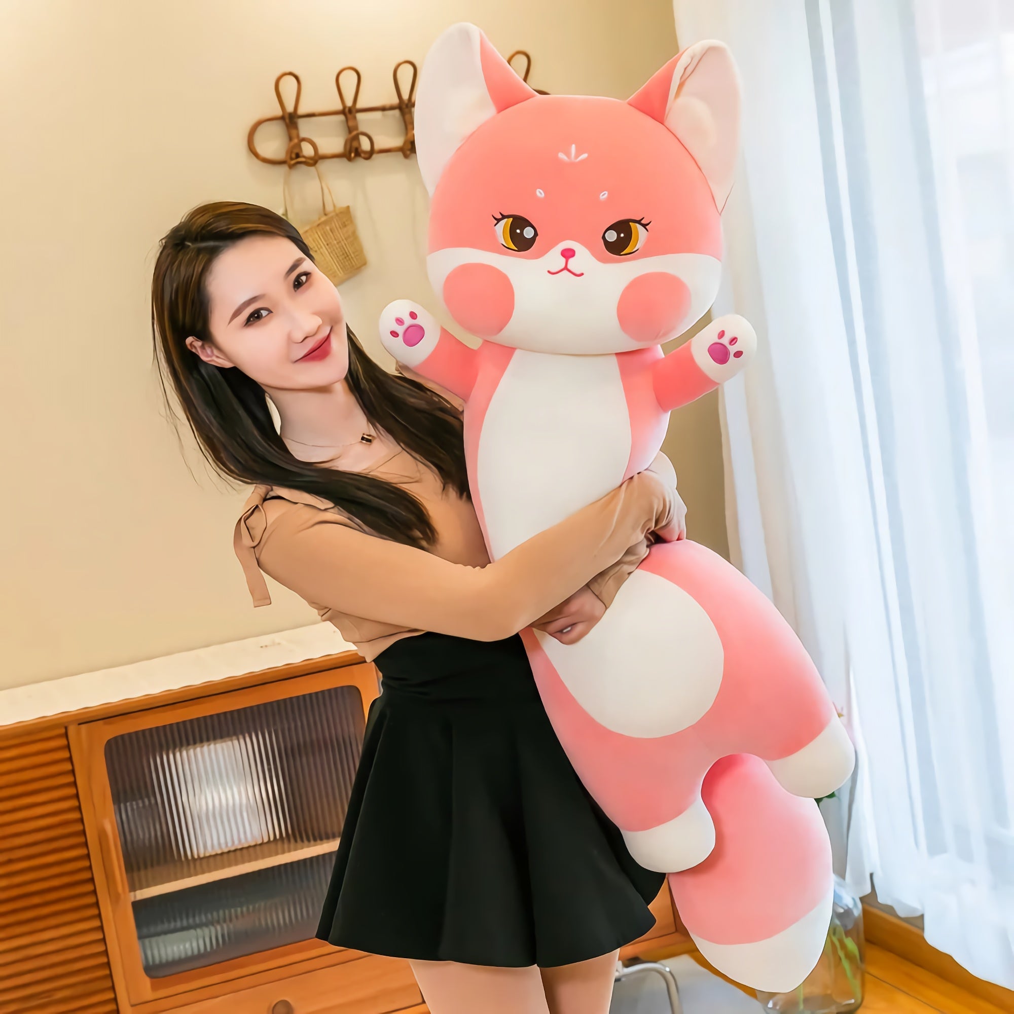 FoxiCat Hug Plush Adorable Looong Pillow - Hops and Pops - Cute - Plushies - Kawaii - Cat Plush - Stuffed Animals