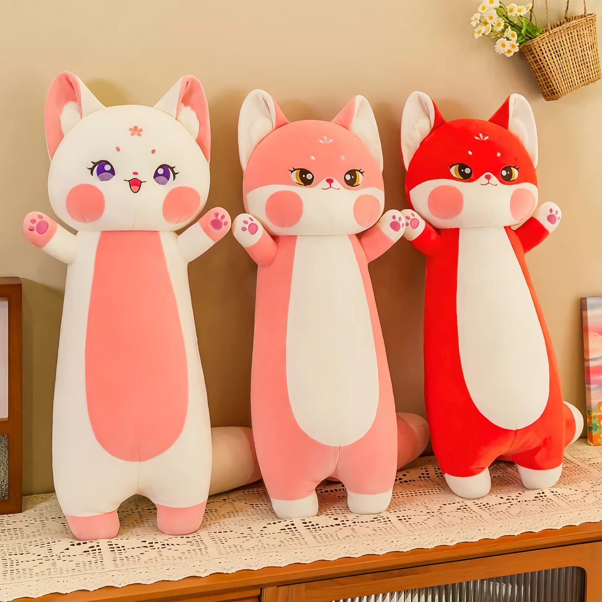 FoxiCat Hug Plush Adorable Looong Pillow - Hops and Pops - Cute - Plushies - Kawaii - Cat Plush - Stuffed Animals