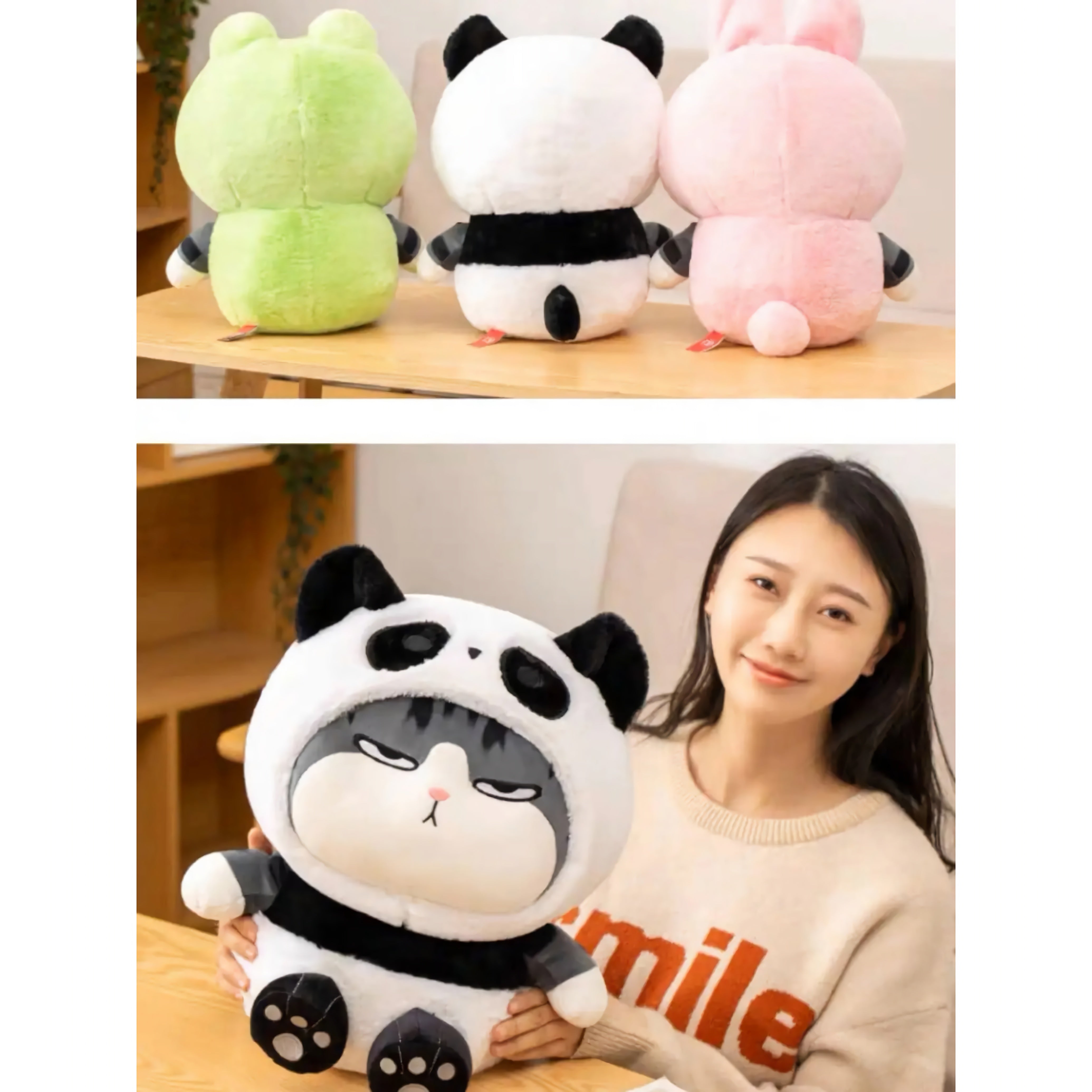 Grumpy Cosplay Cats Stuffed Animal Plushies in Cute Hoodies - Hops and Pops - Cute - Plushies - Kawaii - Cat Plush - Angry/Grumpy Plush