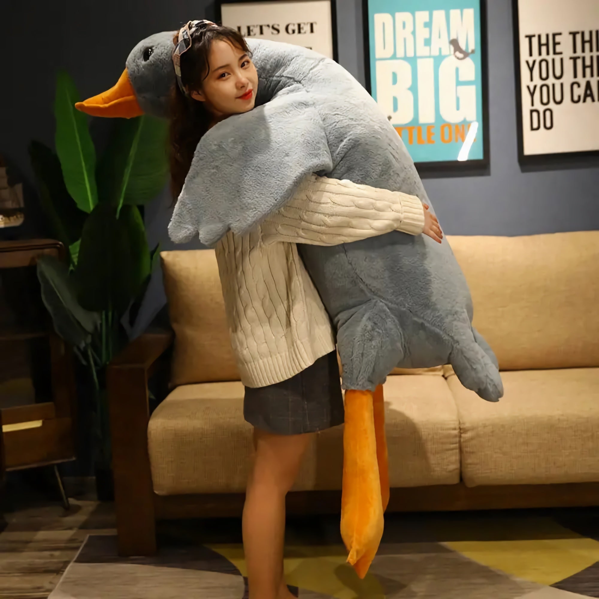 Honk & Snooze Giant Goose Looong Plush Pillow - Hops and Pops - Cute - Plushies - Kawaii - Duck Plush - Features: Furry, Realistic