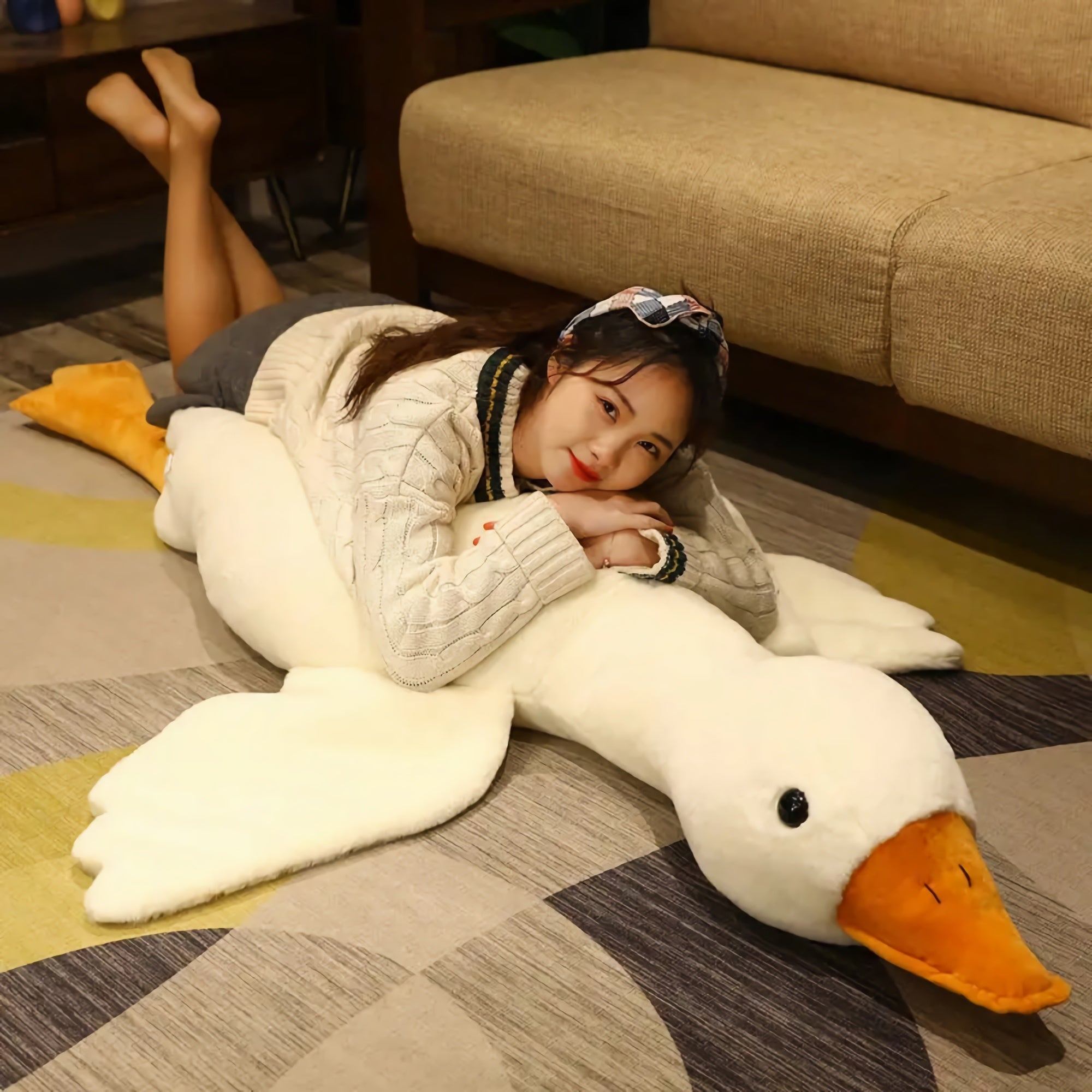 Honk & Snooze Giant Goose Looong Plush Pillow - Hops and Pops - Cute - Plushies - Kawaii - Duck Plush - Size: Big - Size: Giant
