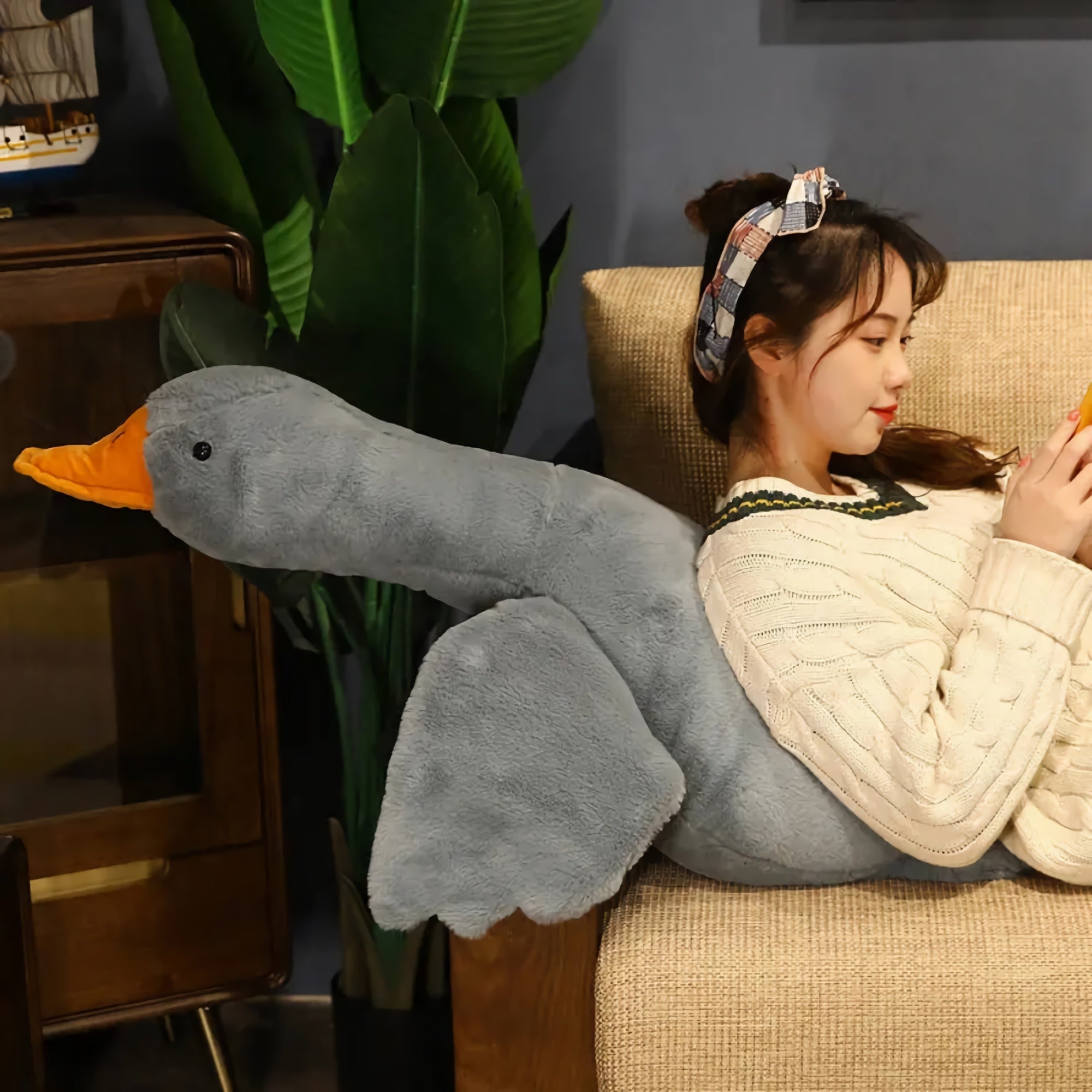 Honk & Snooze Giant Goose Looong Plush Pillow - Hops and Pops - Cute - Plushies - Kawaii - Duck Plush - Stuffed Animals