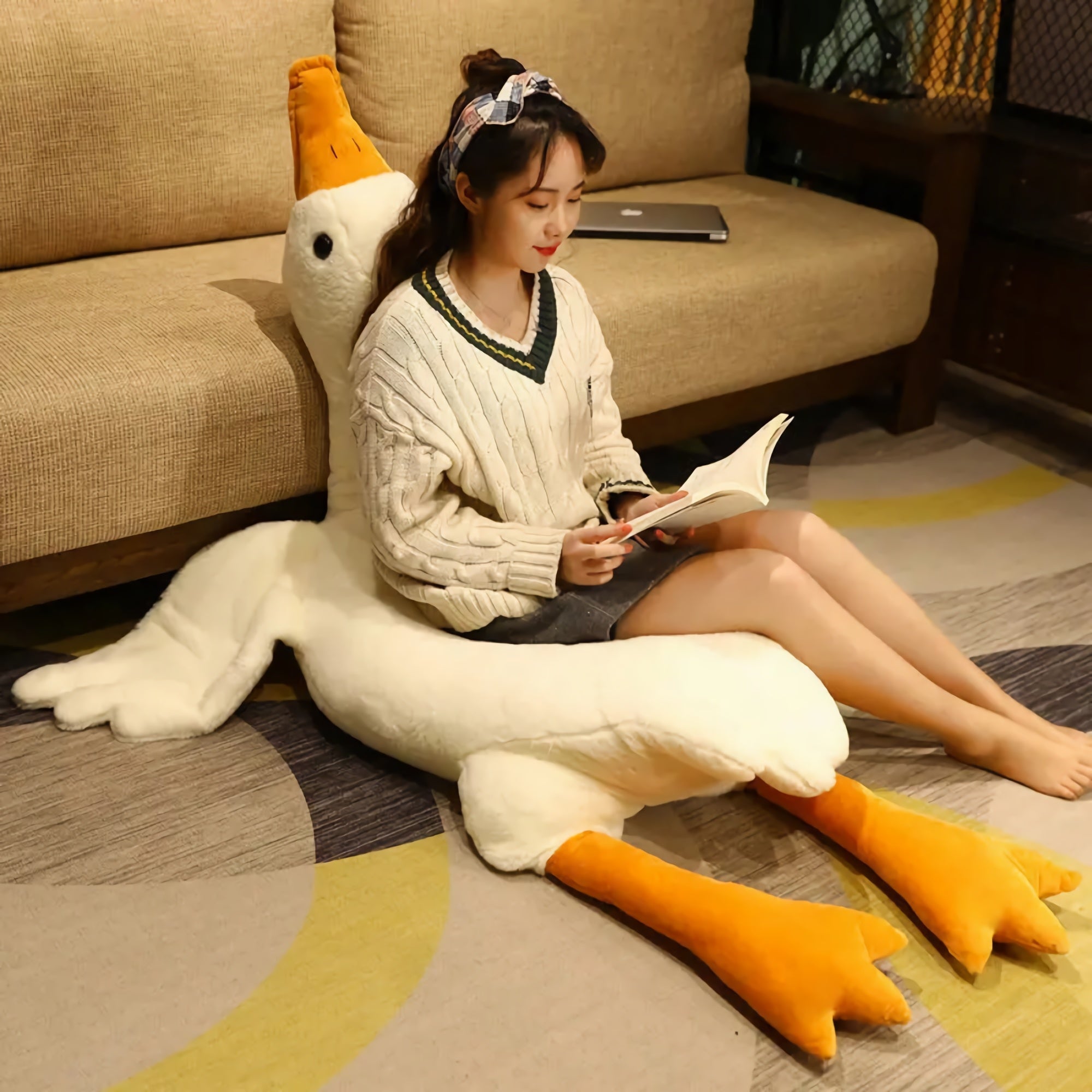 Honk & Snooze Giant Goose Looong Plush Pillow - Hops and Pops - Cute - Plushies - Kawaii - Duck Plush - Sleeping Plush