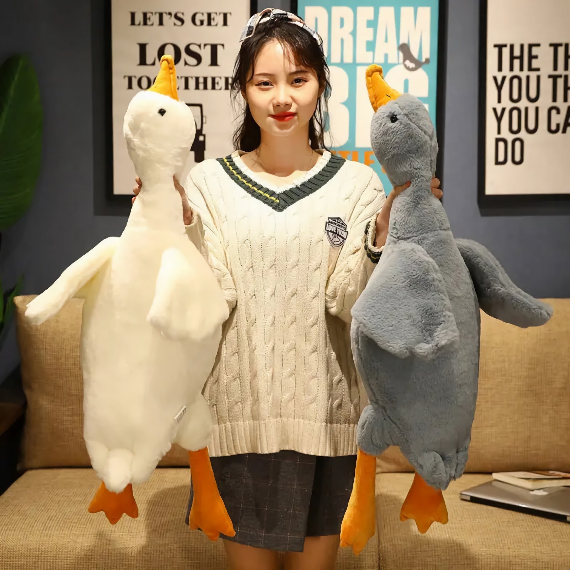 Honk & Snooze Giant Goose Looong Plush Pillow - Hops and Pops - Cute - Plushies - Kawaii - Duck Plush - Shape: Long
