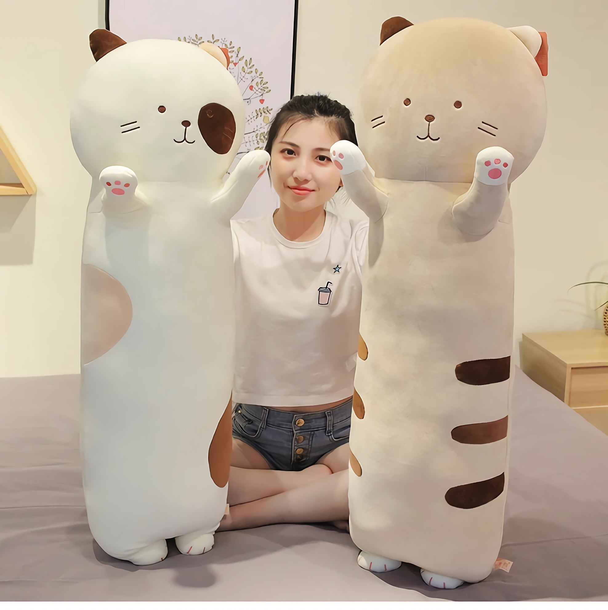 HuggiCat Looong Plush - Hops and Pops - Cute - Plushies - Kawaii - Cat Plush - Features: Printed Patterns, Large Face