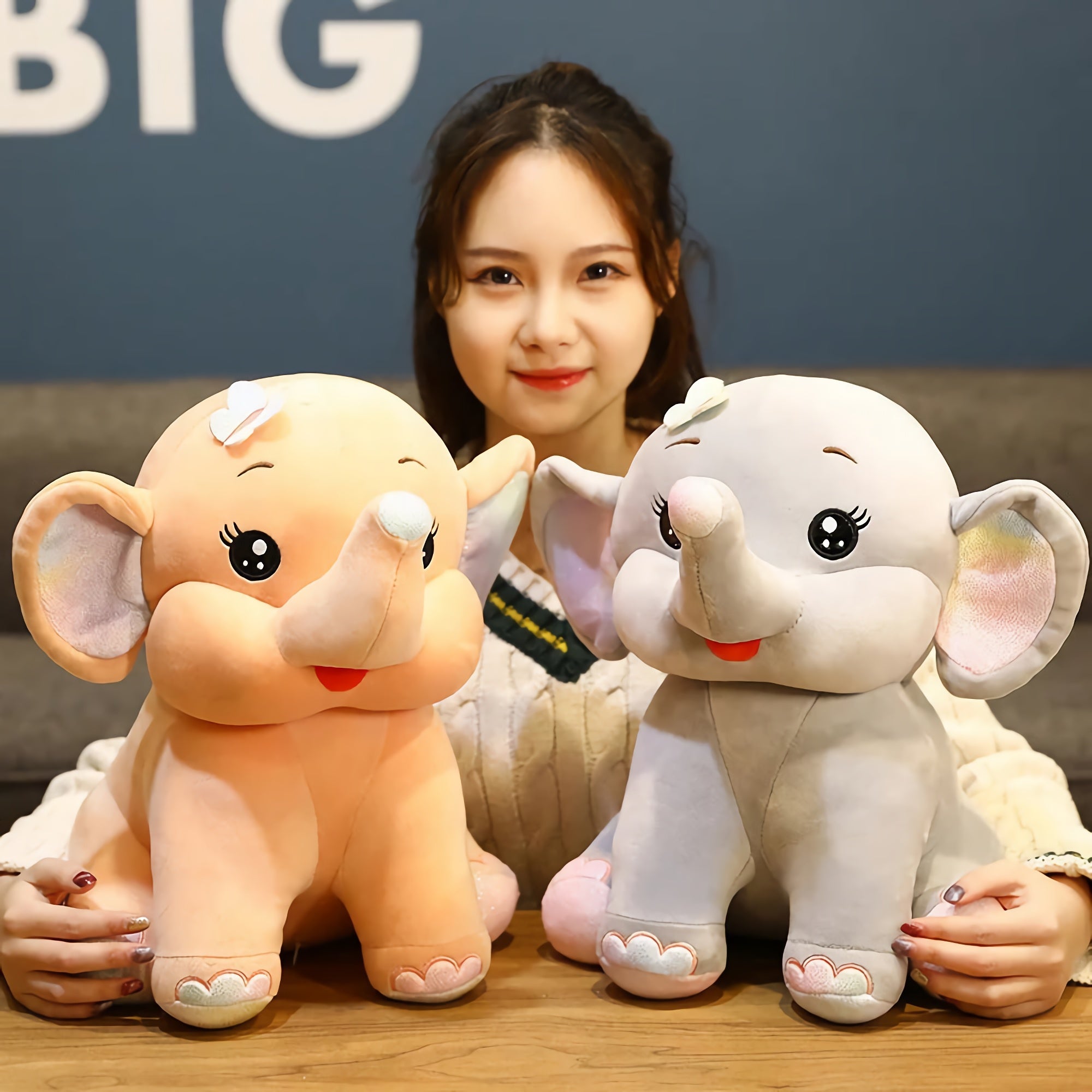 Jumbo Jolly Elephant Plush - Hops and Pops - Cute - Plushies - Kawaii - Elephant Plush - Sitting Plush