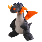 Plush dragon toy with orange wings and a gray body, featuring a friendly expression and soft textures.