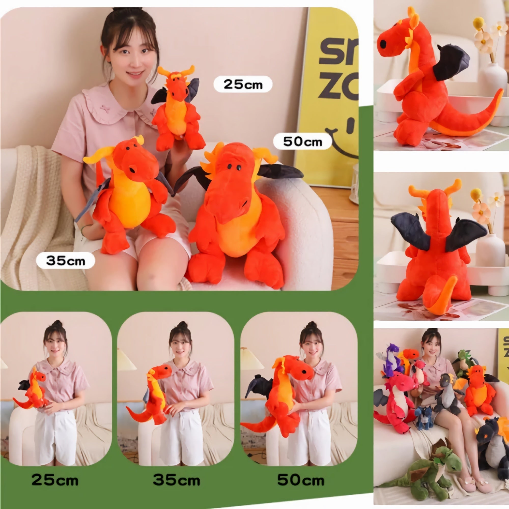Size Chart for Kawaii Winged Dragon Plushies