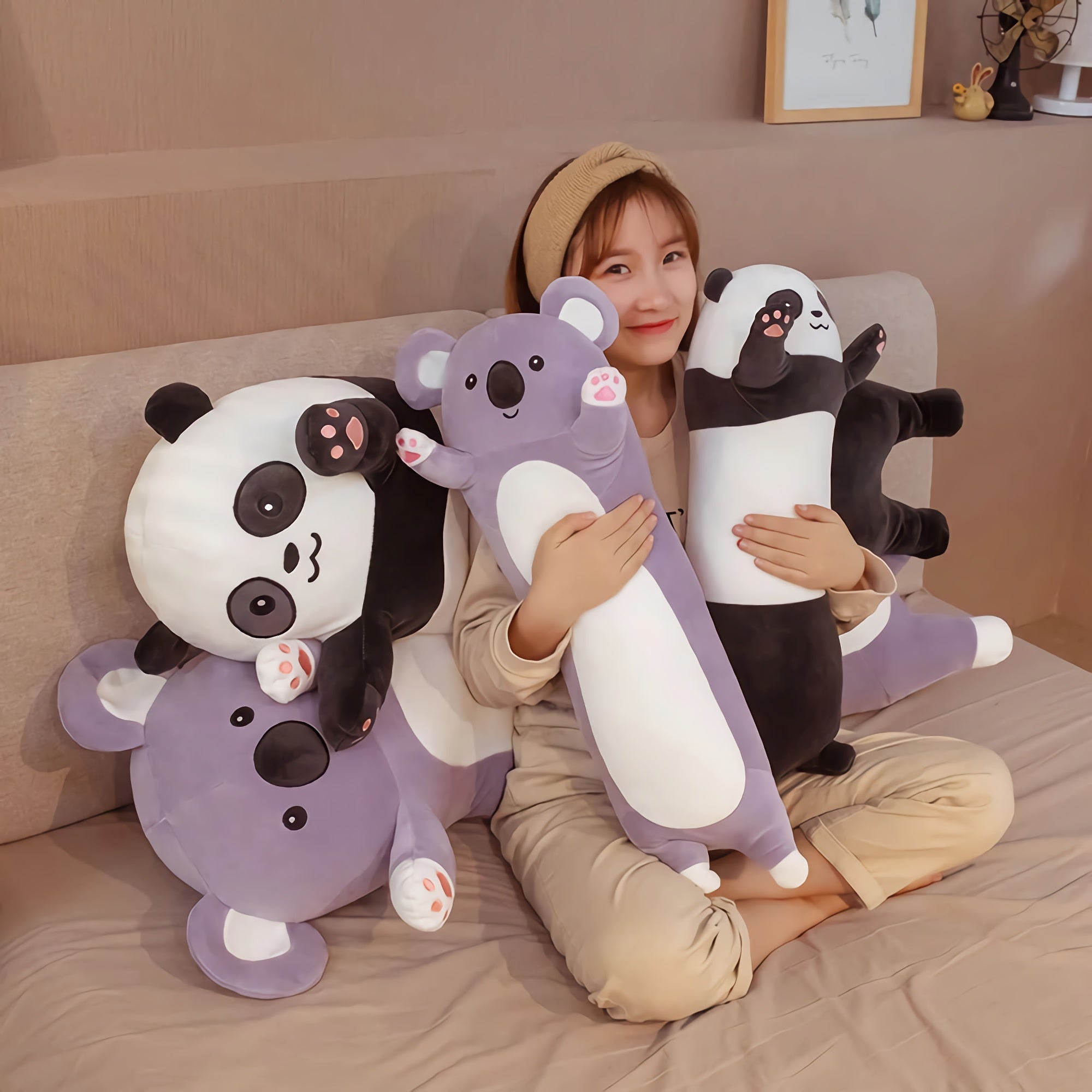 Long Panda & Koala Plush Pillows - Hops and Pops - Cute - Plushies - Kawaii - Standing Plush, Hands Up Plush