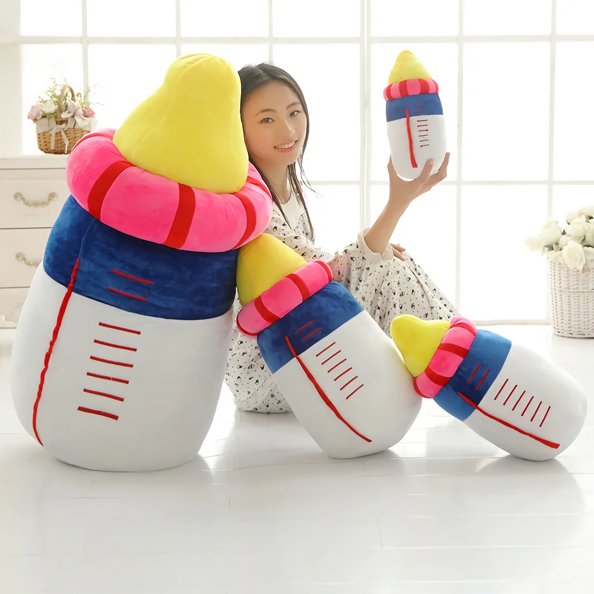 Milky Snuggle Bottle, Soft Plush Hug Buddy - Hops and Pops - Cute - Plushies - Kawaii - Sweets Plush - Stuffed Animals