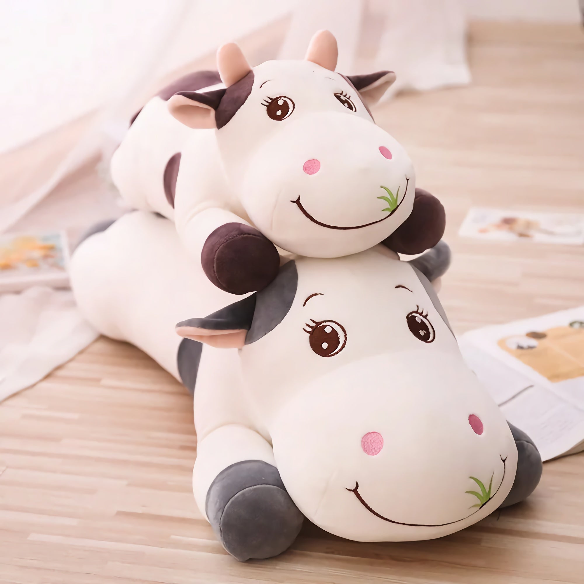 MooBuddies Huggable Looong Cow Plush - Hops and Pops - Cute - Plushies - Kawaii - Cow Plush - Stuffed Animals