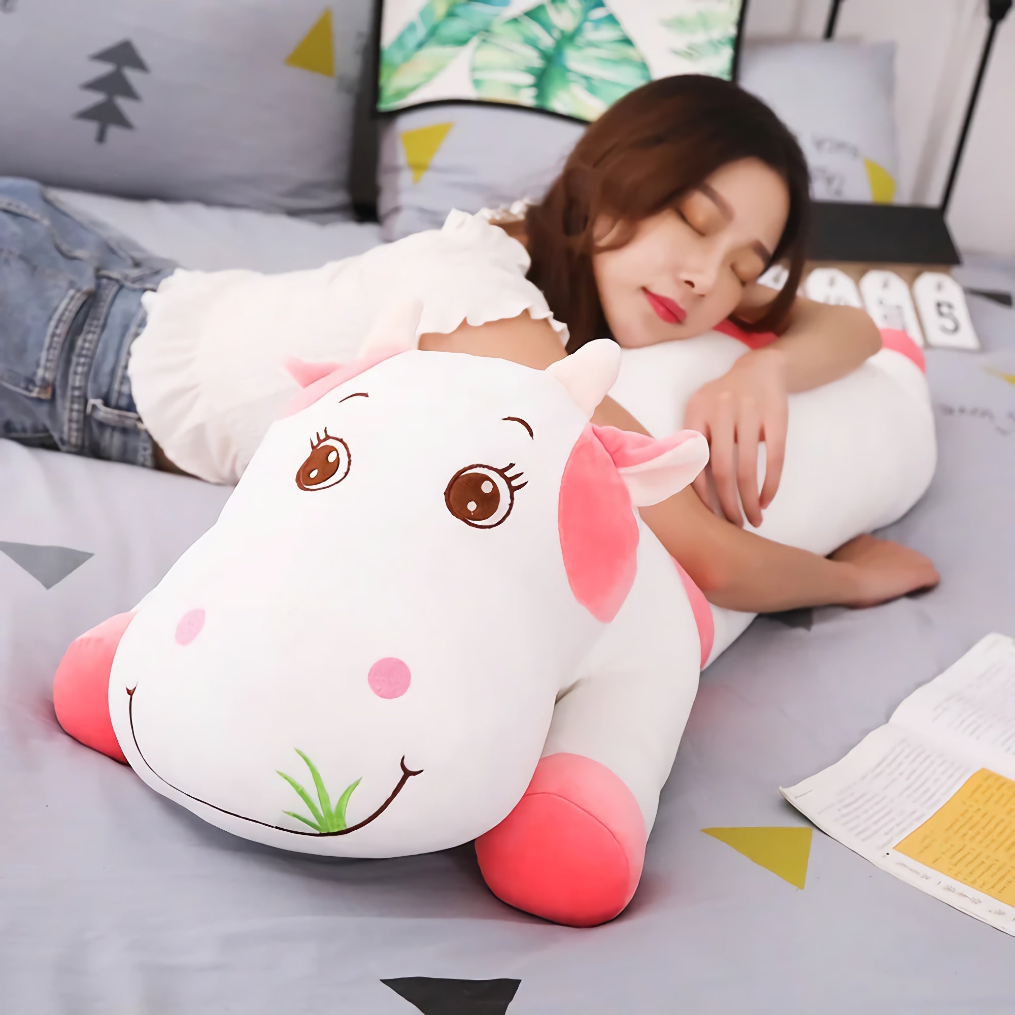 MooBuddies Huggable Looong Cow Plush - Hops and Pops - Cute - Plushies - Kawaii - Cow Plush - Blue - Pink - Gray - Brown