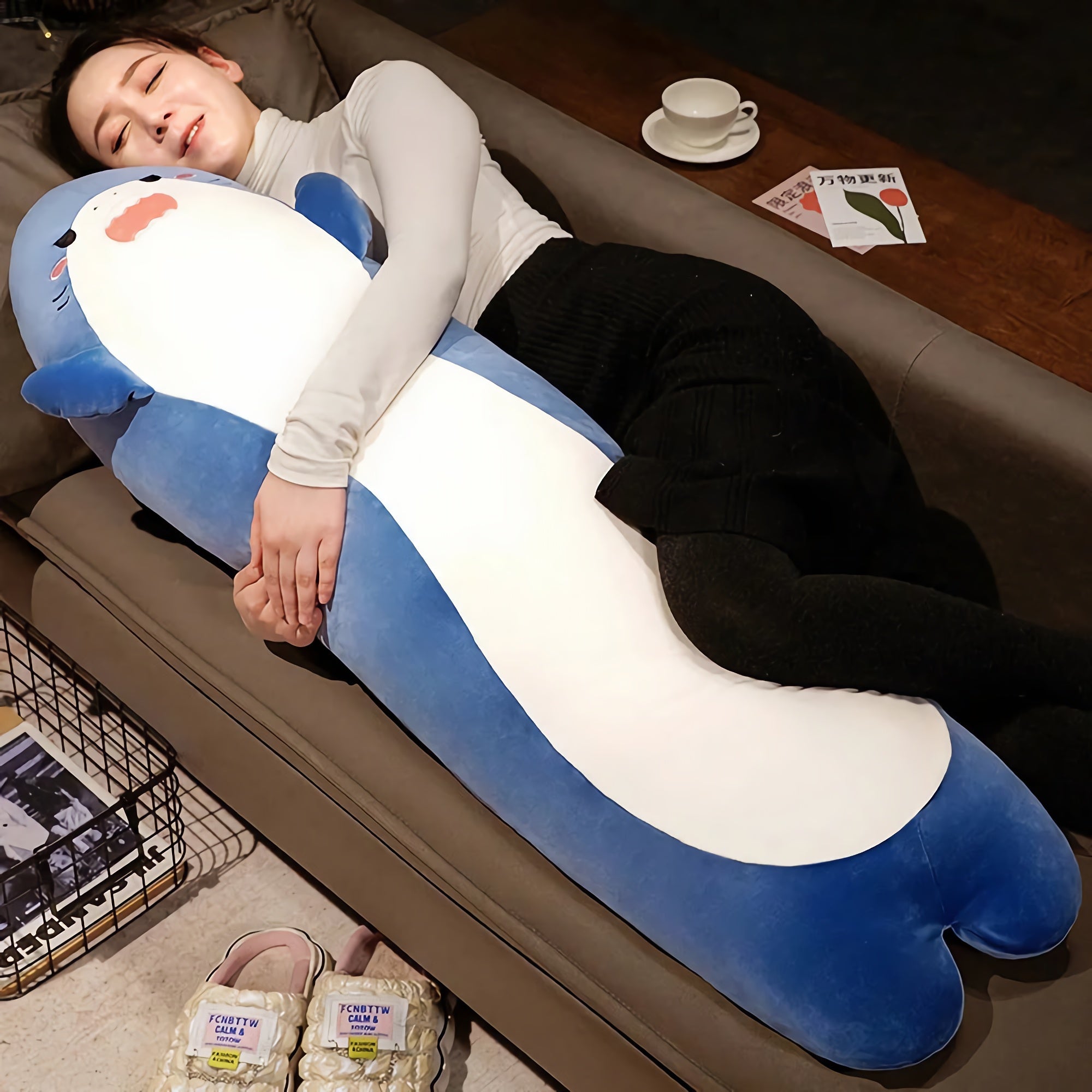 Mood Sharks, Looong Plush Sea Pals - Hops and Pops - Cute - Plushies - Kawaii - Shark Plush - Blue - White