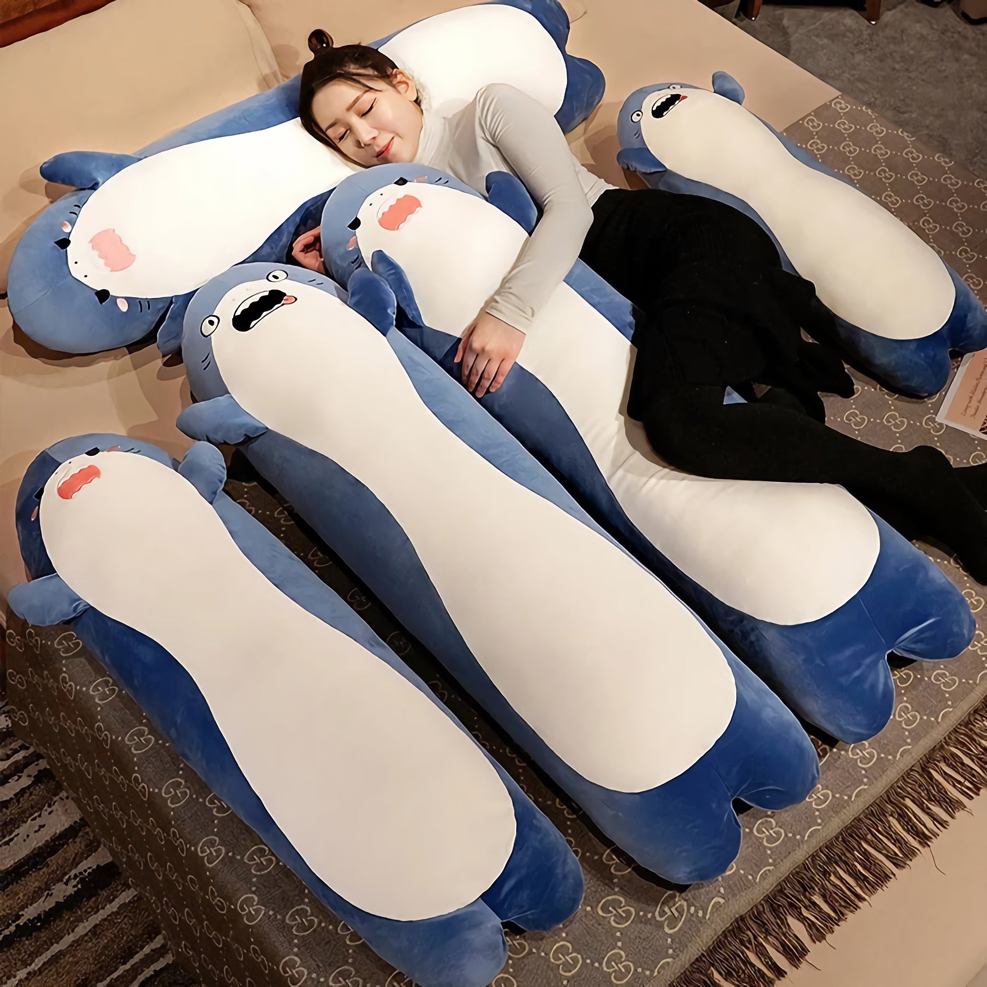 Mood Sharks, Looong Plush Sea Pals - Hops and Pops - Cute - Plushies - Kawaii - Shark Plush - Stuffed Animals