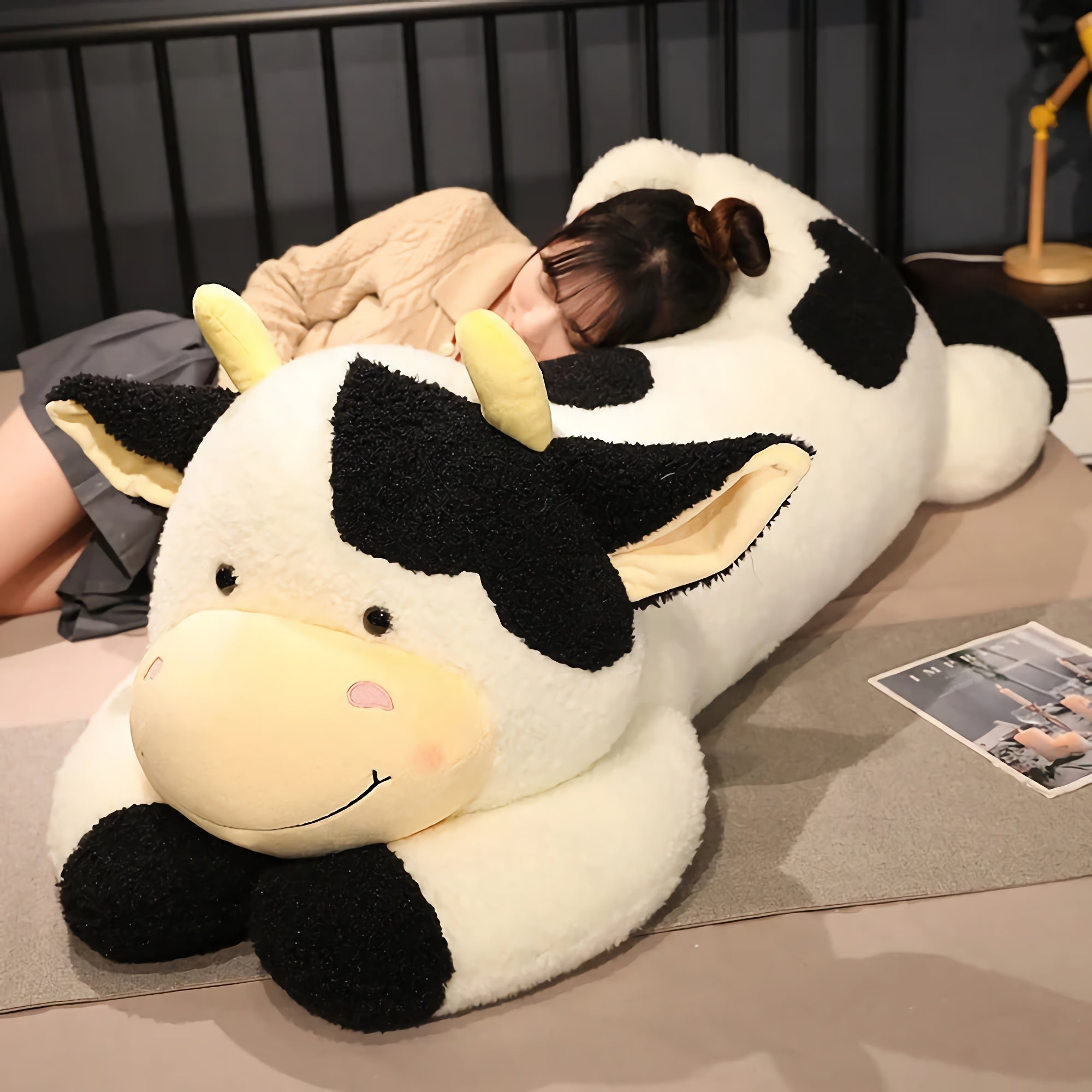 MooMoo Cuddle Cow Plush - Hops and Pops - Cute - Plushies - Kawaii - Cow Plush - Pink - Orange - Brown - Black - White