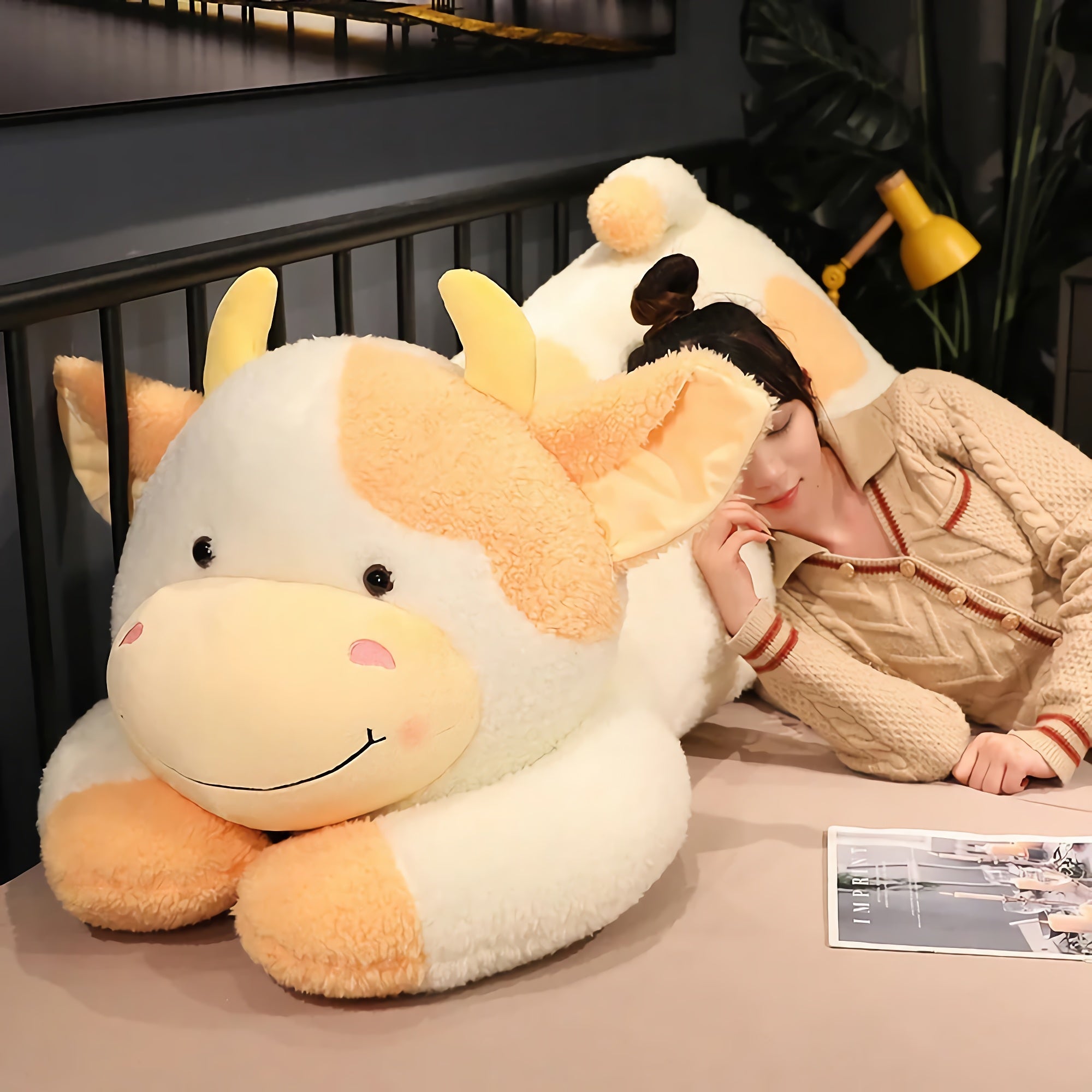 MooMoo Cuddle Cow Plush - Hops and Pops - Cute - Plushies - Kawaii - Cow Plush - Size: Big