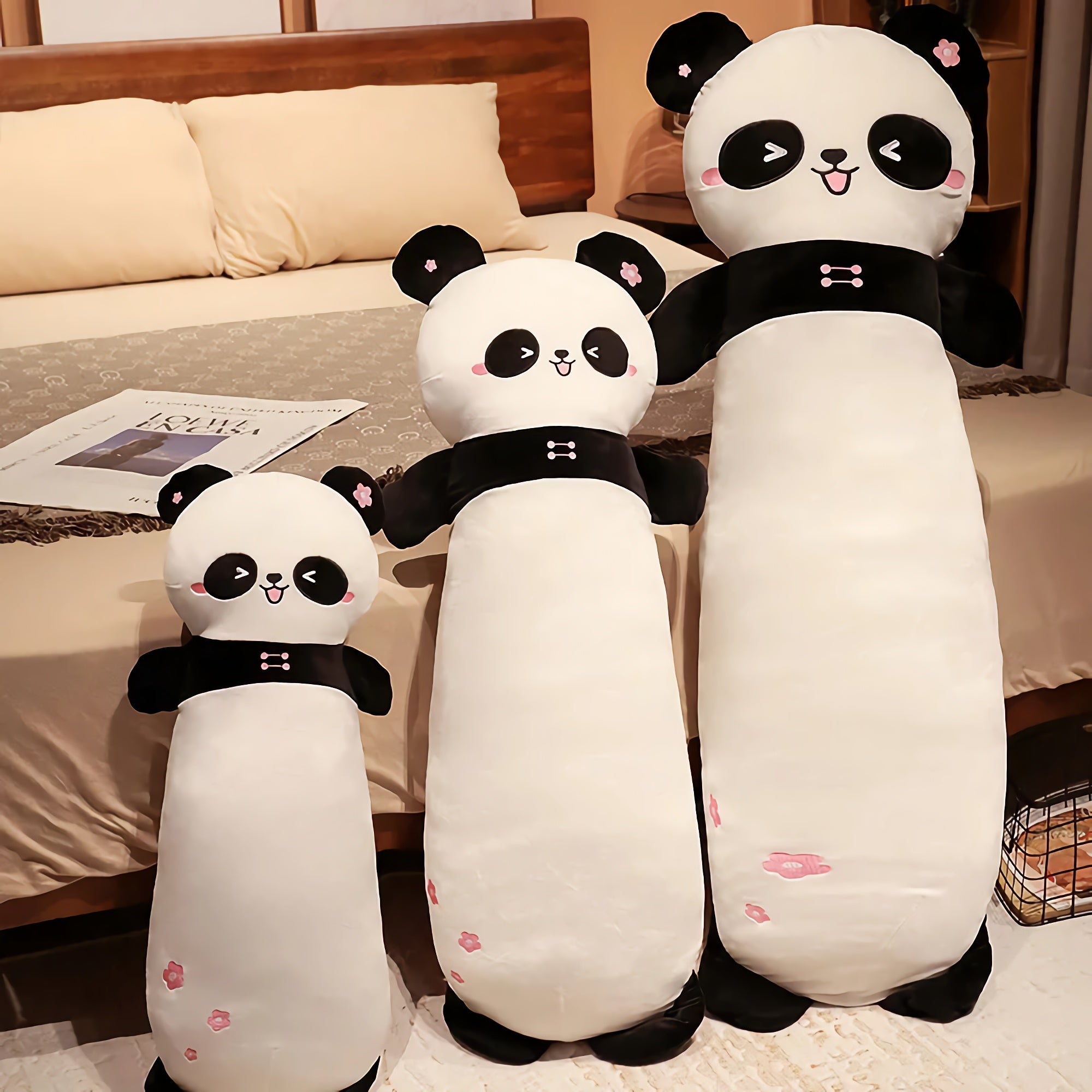 Panda Cuddle Plush Bolster Pillow - Hops and Pops - Cute - Plushies - Kawaii - Panda Plush - Stuffed Animals