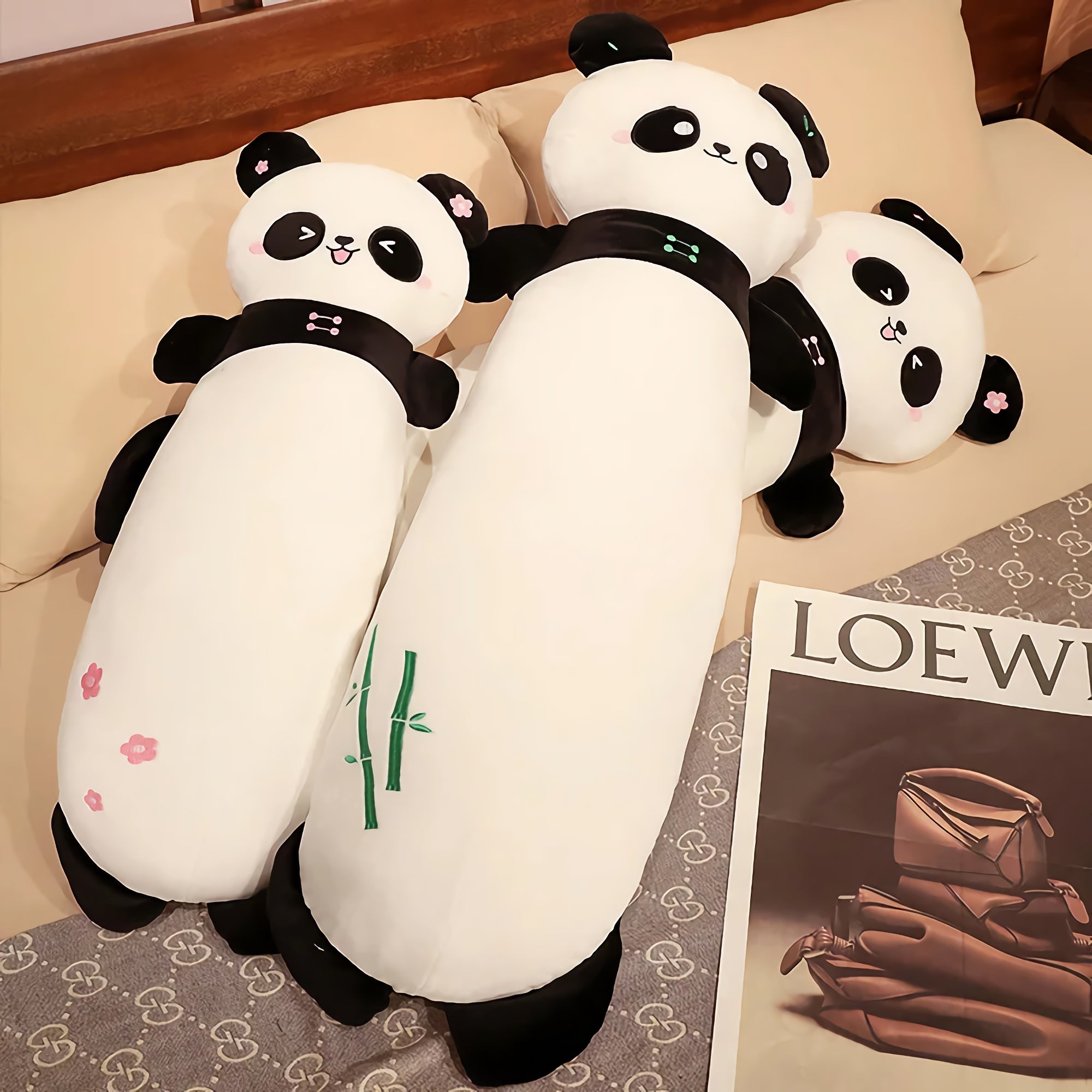 Panda Cuddle Plush Bolster Pillow - Hops and Pops - Cute - Plushies - Kawaii - Panda Plush - Stuffed Animals
