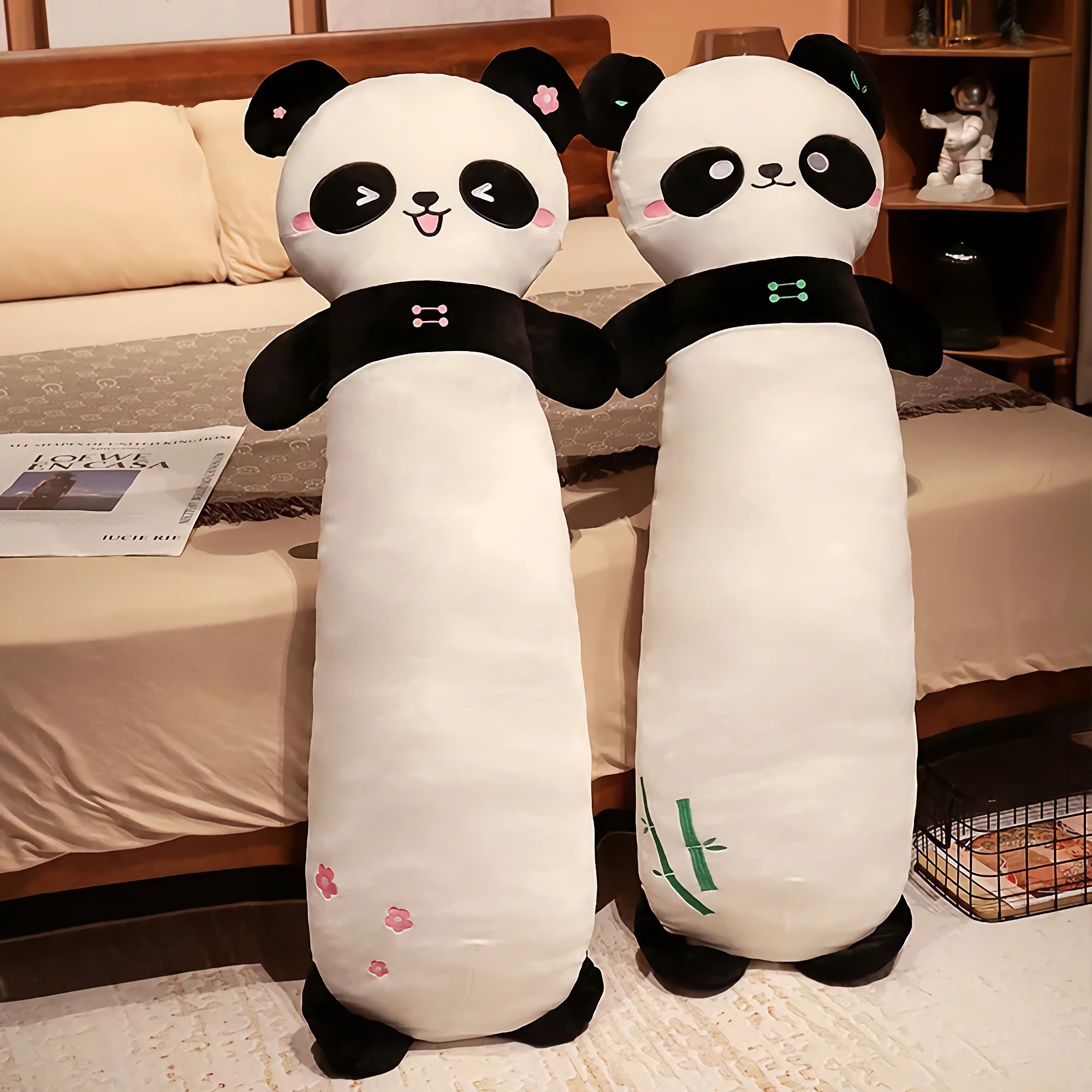Panda Cuddle Plush Bolster Pillow - Hops and Pops - Cute - Plushies - Kawaii - Panda Plush - Stuffed Animals