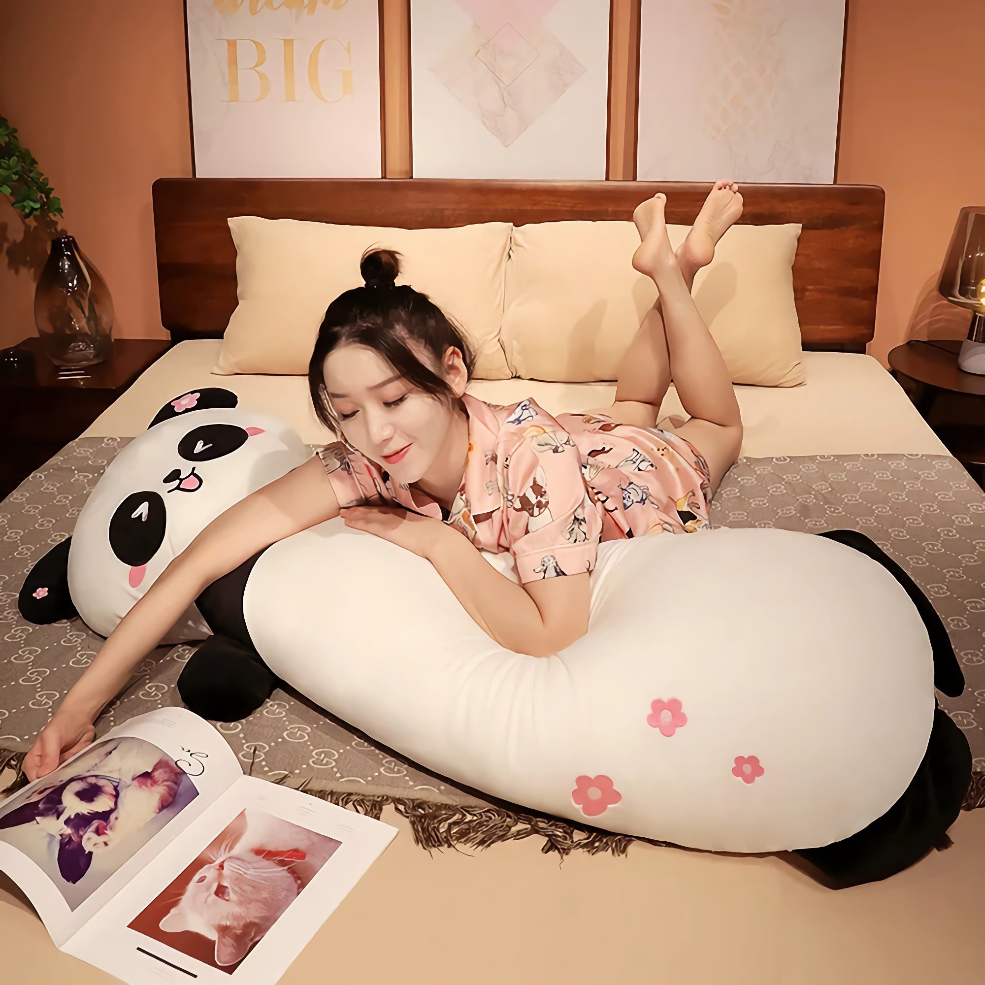 Panda Cuddle Plush Bolster Pillow - Hops and Pops - Cute - Plushies - Kawaii - Panda Plush - Theme: Kawaii/Cute