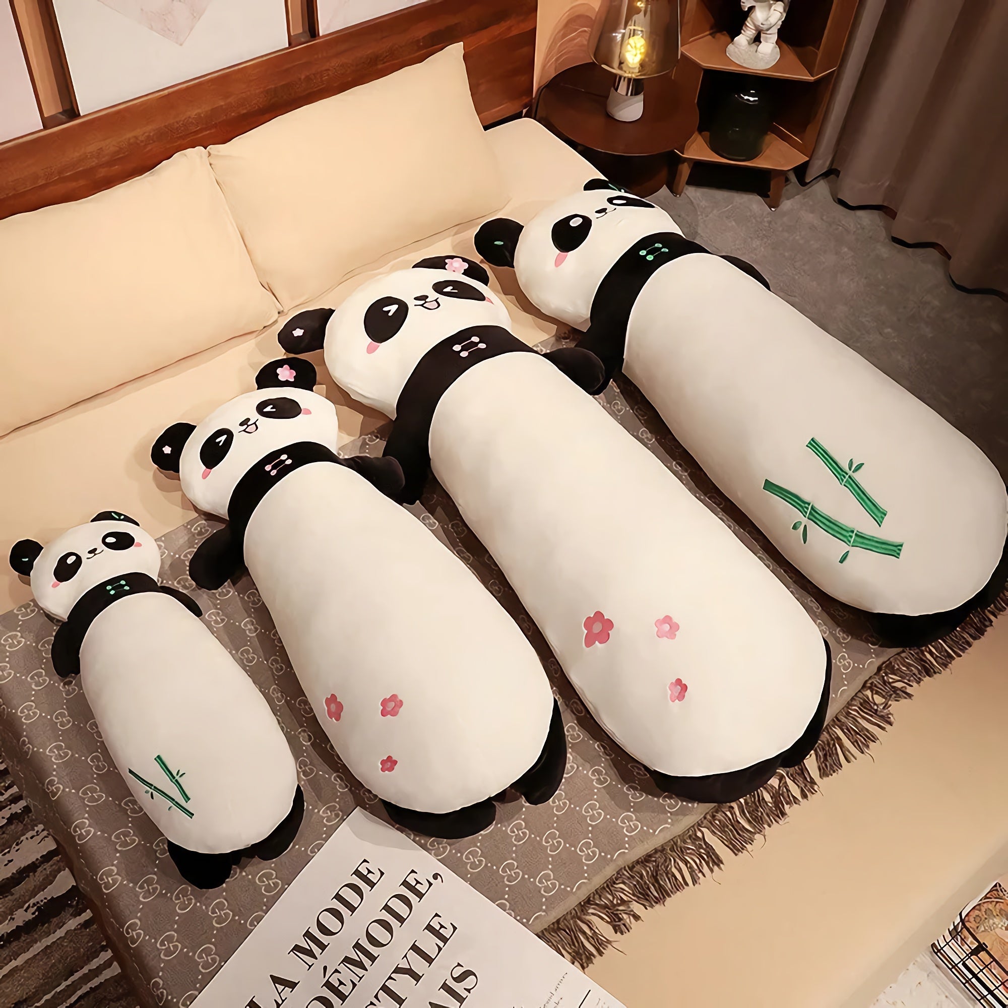 Panda Cuddle Plush Bolster Pillow - Hops and Pops - Cute - Plushies - Kawaii - Panda Plush - Stuffed Animals