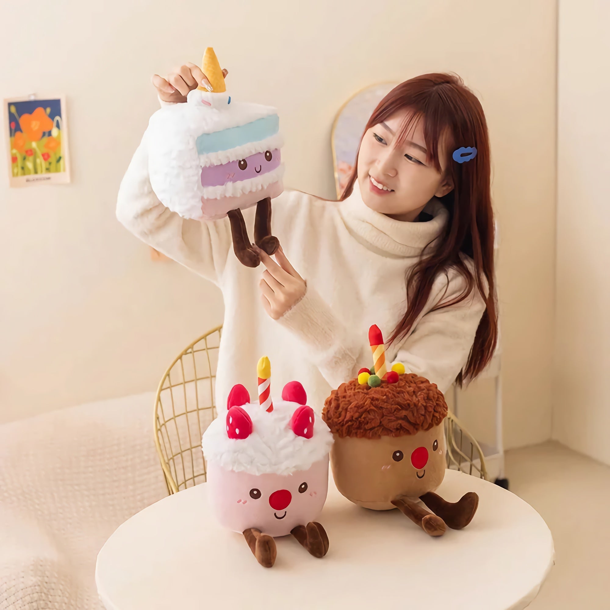 Party Puff Cakes, Kawaii Dessert Plush Buddies - Hops and Pops - Cute - Plushies - Kawaii - Sweets Plush - Stuffed Animals