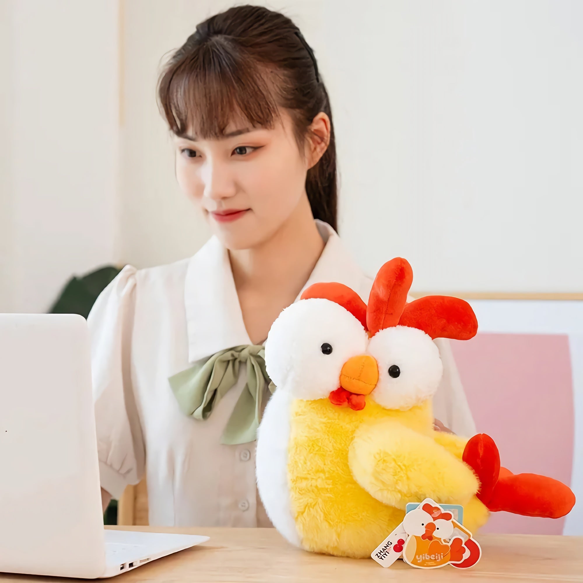 Plump Pecky Stuffed Plushie - Hops and Pops - Cute - Plushies - Kawaii - Chicken Plush - Shape: Round