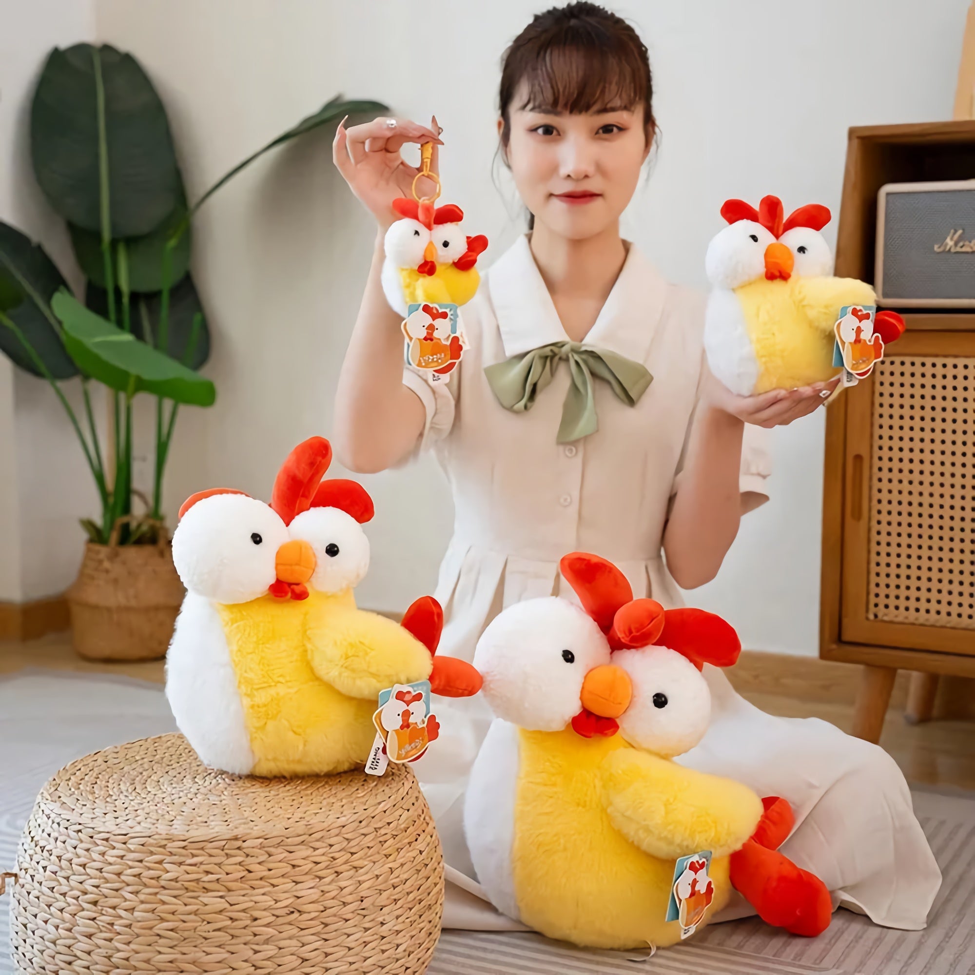 Plump Pecky Stuffed Plushie - Hops and Pops - Cute - Plushies - Kawaii - Chicken Plush - Whimsical Plush, Funny Plush