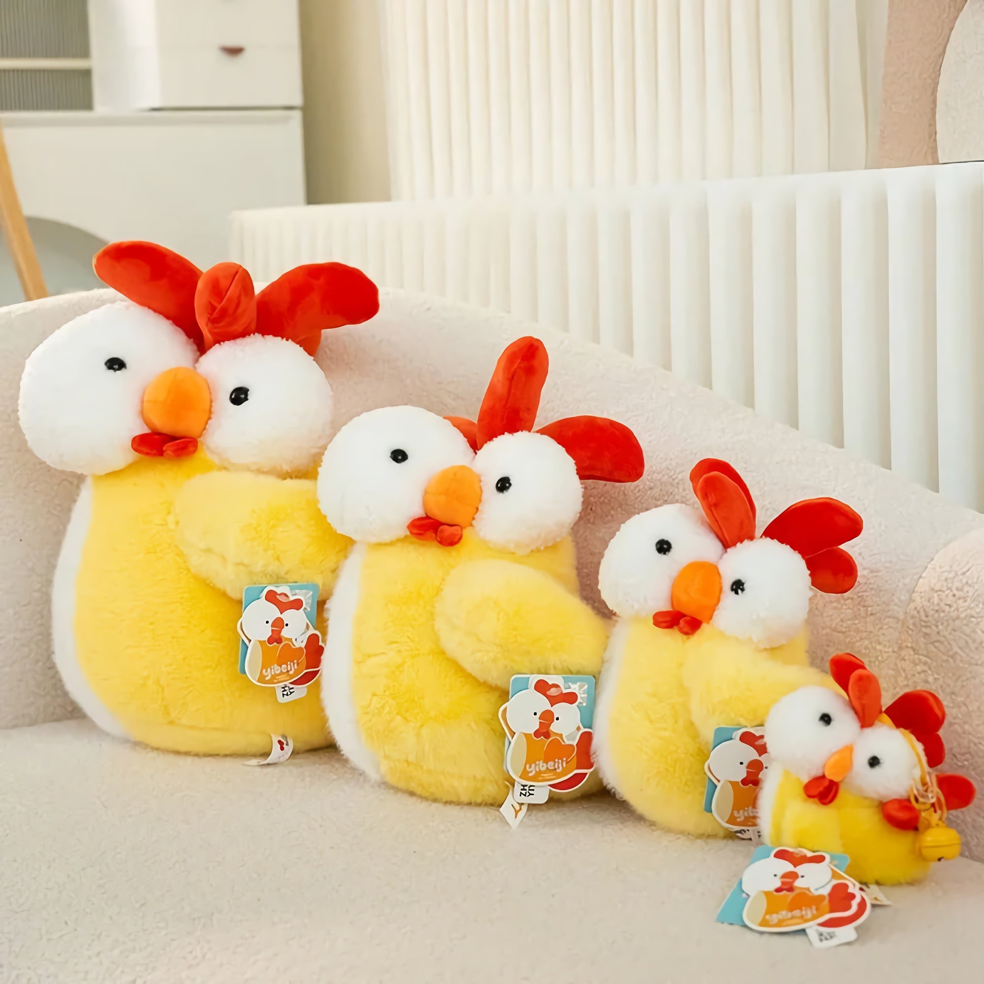 Plump Pecky Stuffed Plushie - Hops and Pops - Cute - Plushies - Kawaii - Chicken Plush - Sitting Plush