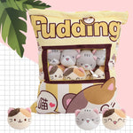 Pudding Pocket Cats, Peekaboo Plush Cushion Set - Hops and Pops - Cute - Plushies - Kawaii - Cat Plush - Happy Plush, Blushing Plush