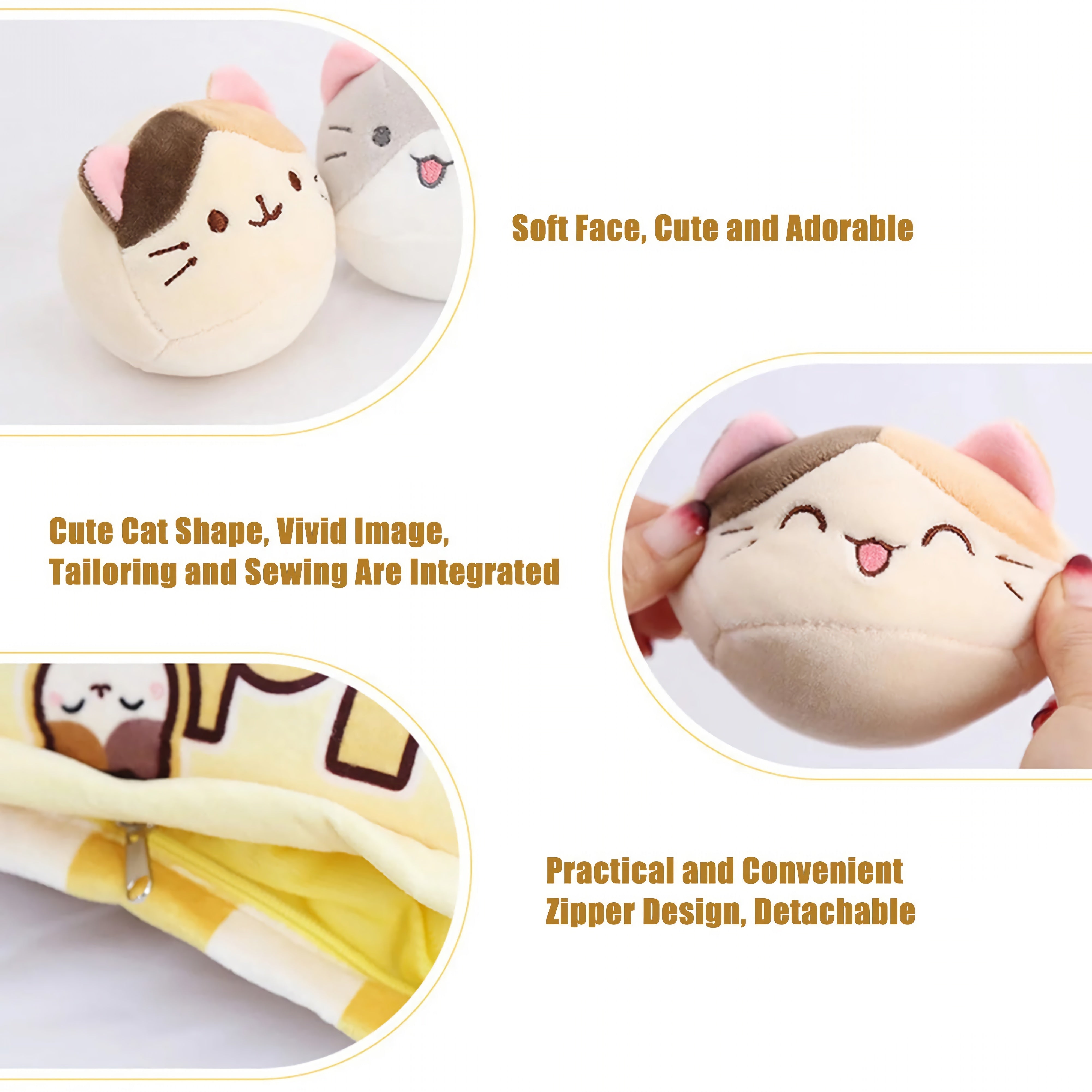 Pudding Pocket Cats, Peekaboo Plush Cushion Set - Hops and Pops - Cute - Plushies - Kawaii - Cat Plush - Stuffed Animals