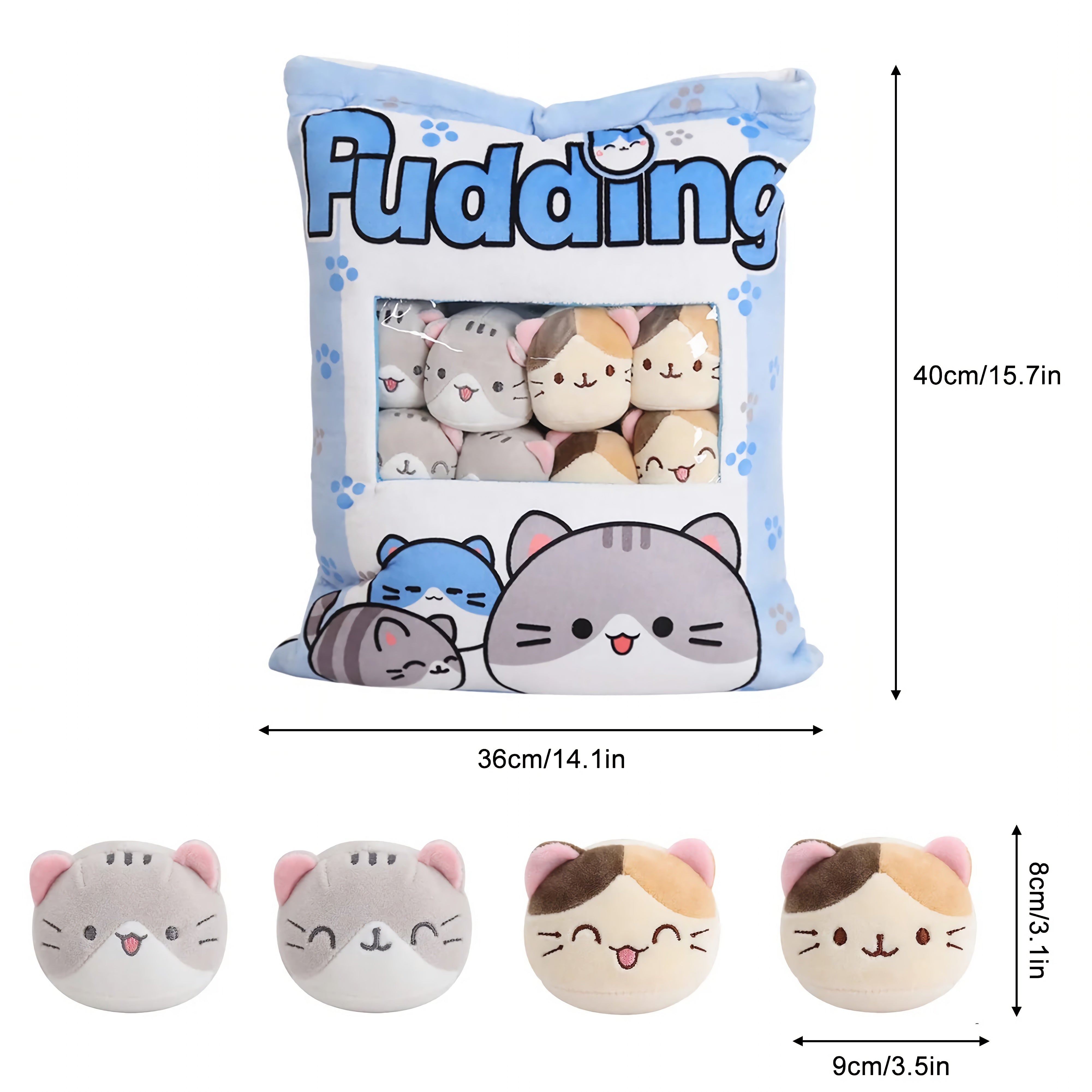 Pudding Pocket Cats, Peekaboo Plush Cushion Set - Hops and Pops - Cute - Plushies - Kawaii - Cat Plush - Pet Animals Plush