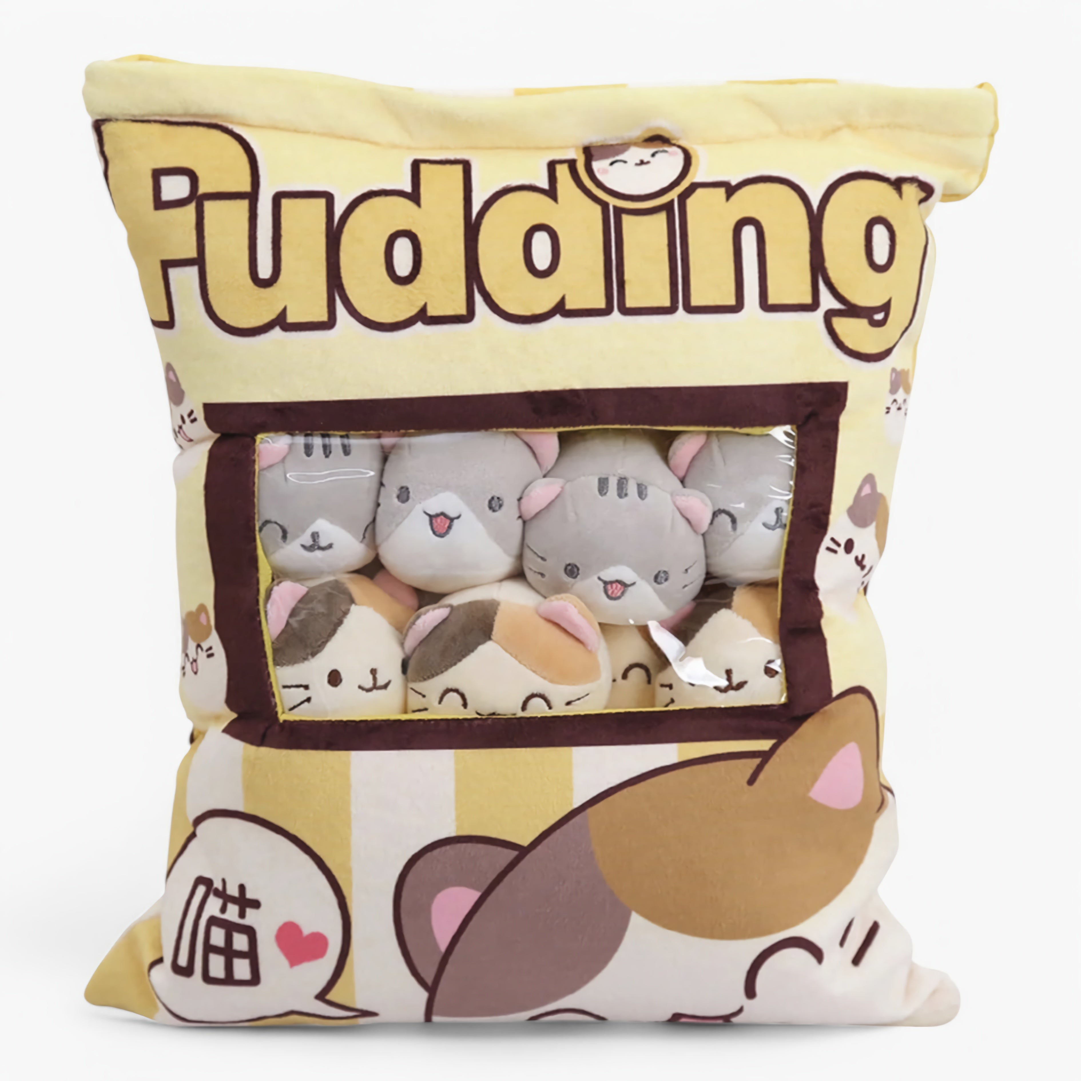 Pudding Pocket Cats, Peekaboo Plush Cushion Set - Hops and Pops - Cute - Plushies - Kawaii - Cat Plush - Blue - Yellow