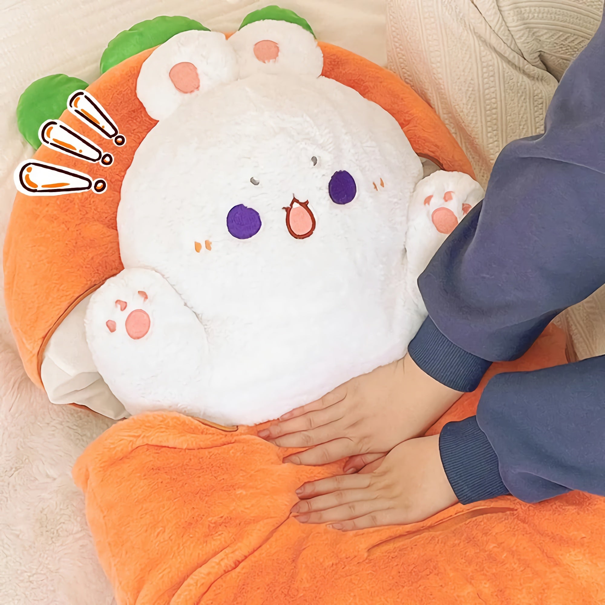 Snuggle Pals Cat & Rabbit Cozy Hideaway Plushies - Hops and Pops - Cute - Plushies - Kawaii - Cat Plush - Rabbit Plush - Orange - Beige