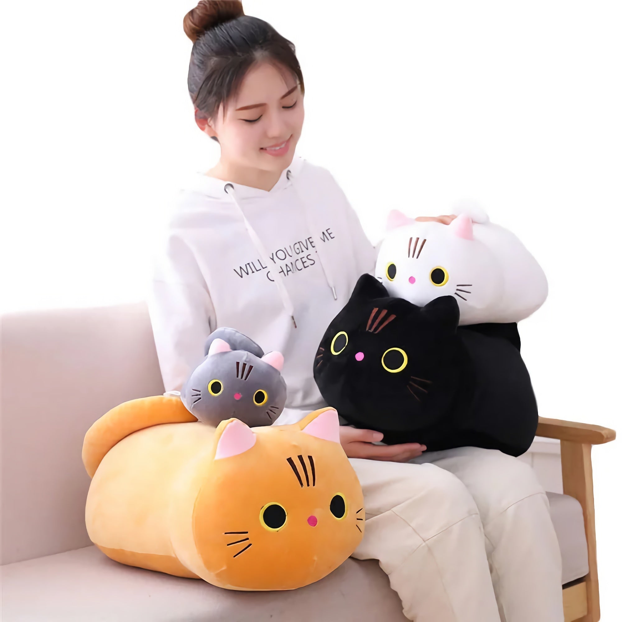 SnuggleMeow Adorable Round Cat Plush Pillow - Hops and Pops - Cute - Plushies - Kawaii - Cat Plush - Theme: Kawaii/Cute