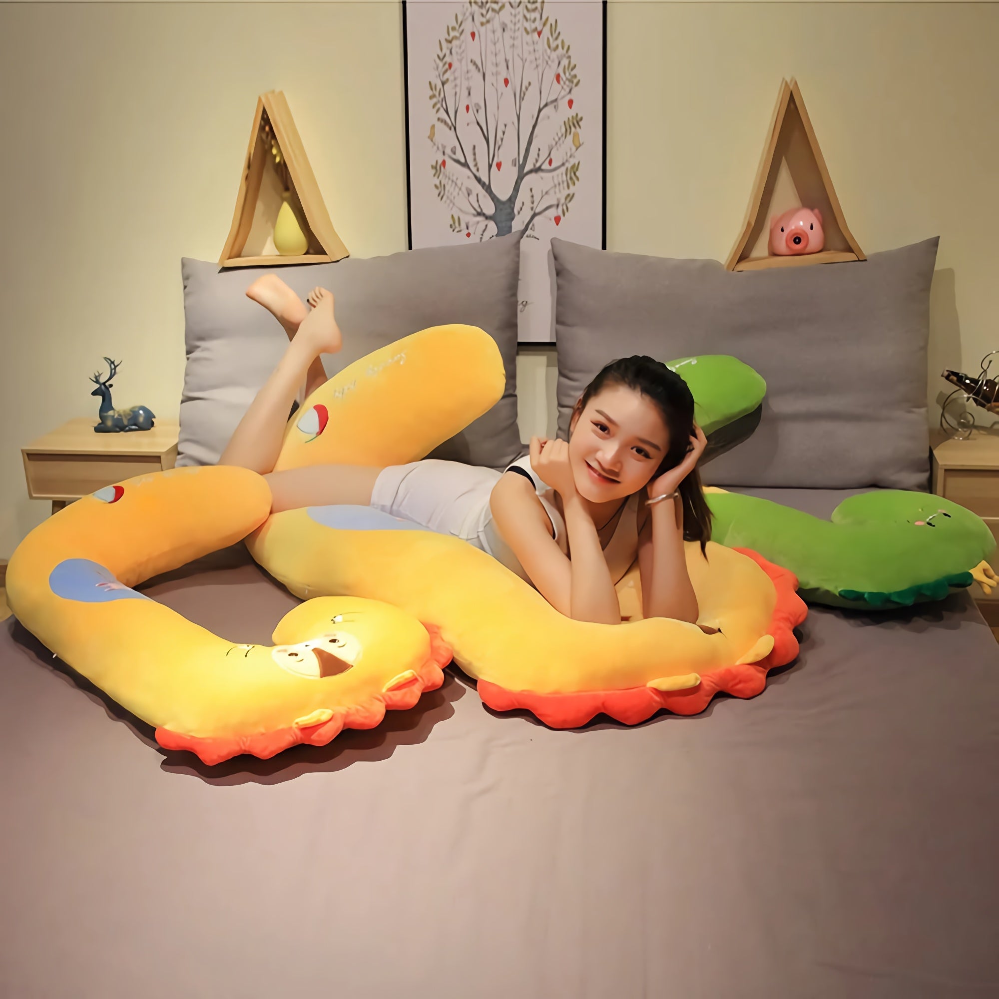 SnuggleZoo Giant C-Shaped Animal Plush Pillow - Hops and Pops - Cute - Plushies - Kawaii - Stuffed Animals