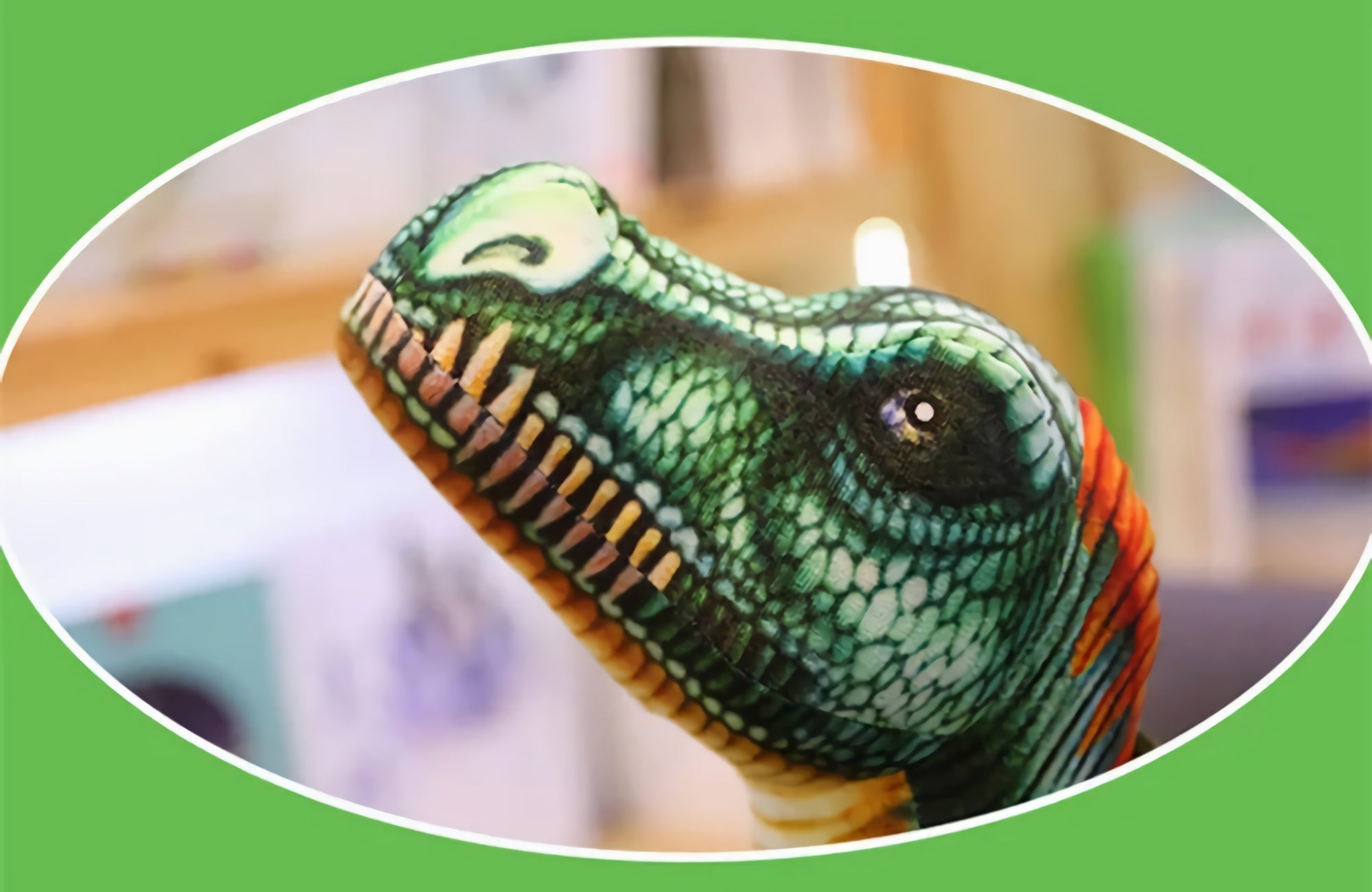Lifelike Spinosaurus plush pillow with detailed green and orange features, showcasing its head and textured skin.