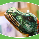 Lifelike Spinosaurus plush pillow with detailed green and orange features, showcasing its head and textured skin.