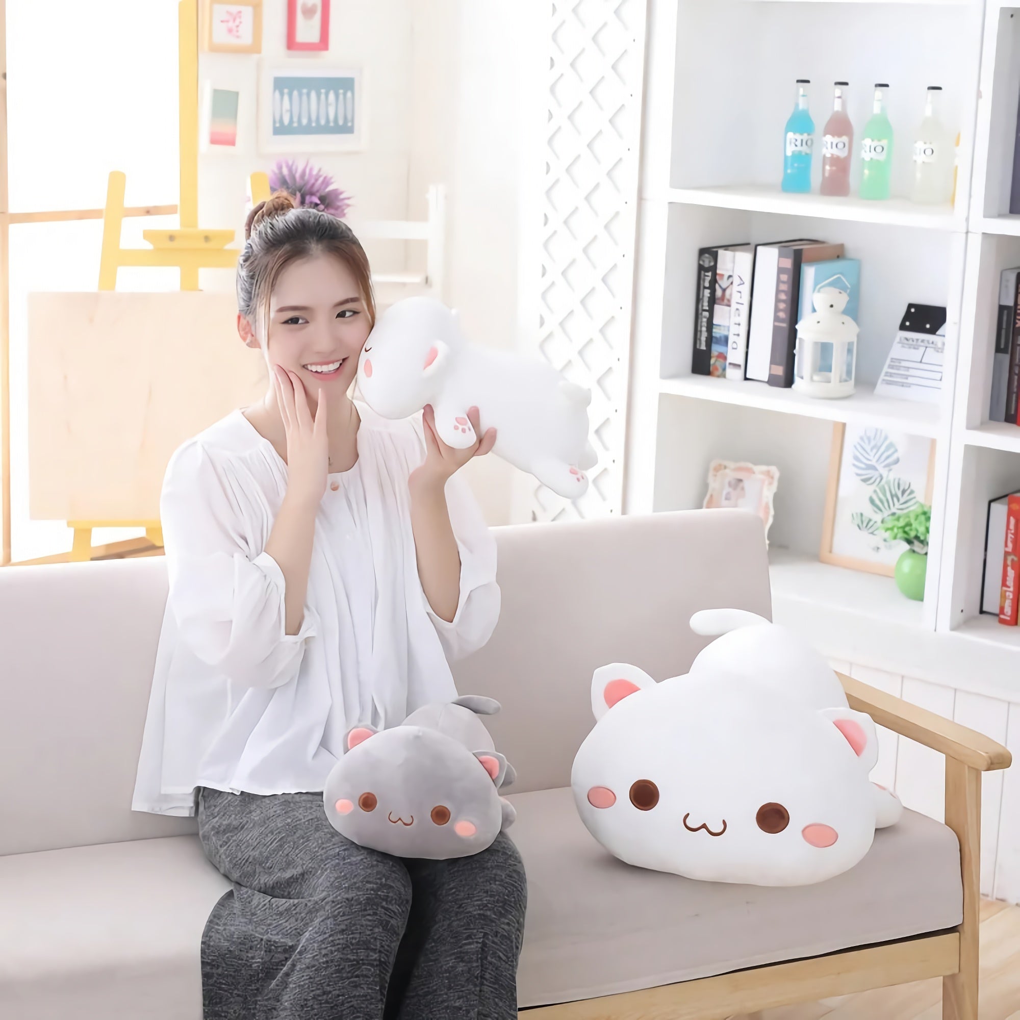 Squishy Stack Cats Adorably Plump Stuffed Animal Pillows - Hops and Pops - Cute - Plushies - Kawaii - Cat Plush - Stuffed Animals