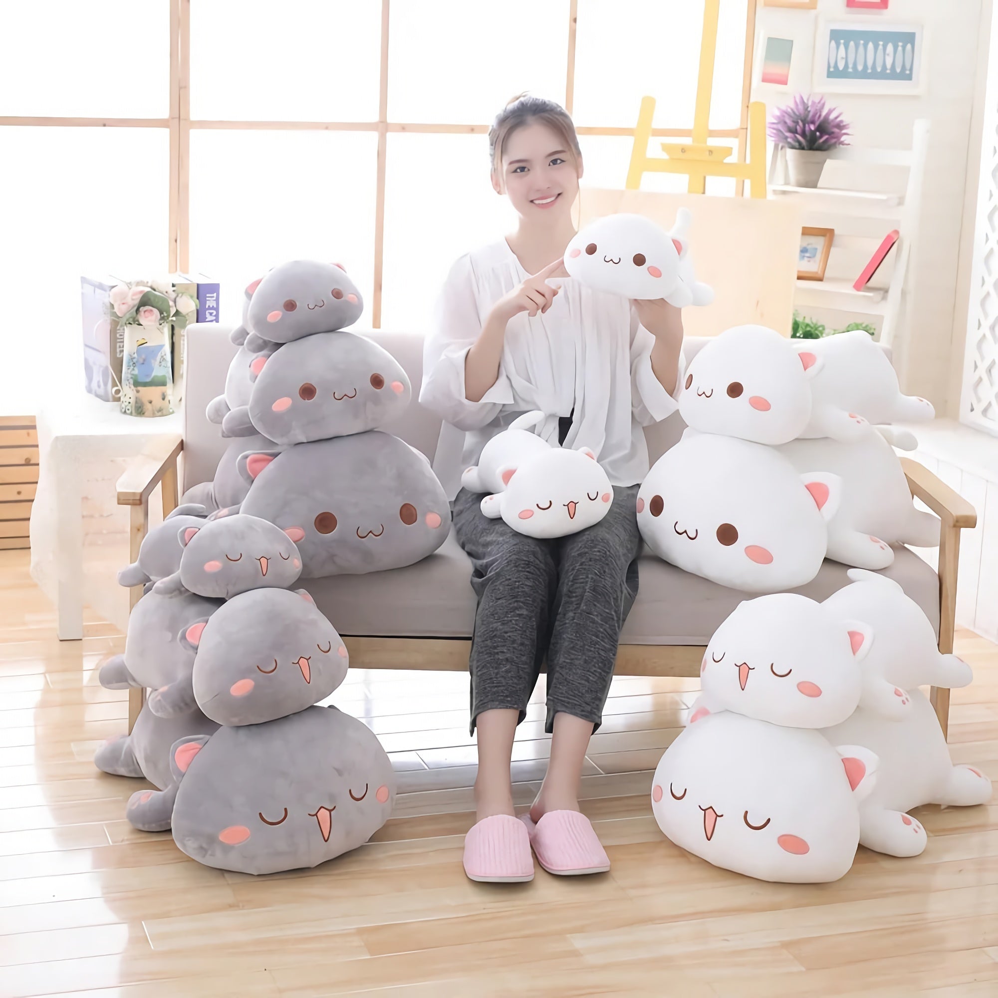 Squishy Stack Cats Adorably Plump Stuffed Animal Pillows - Hops and Pops - Cute - Plushies - Kawaii - Cat Plush - Size: Small - Size: Regular
