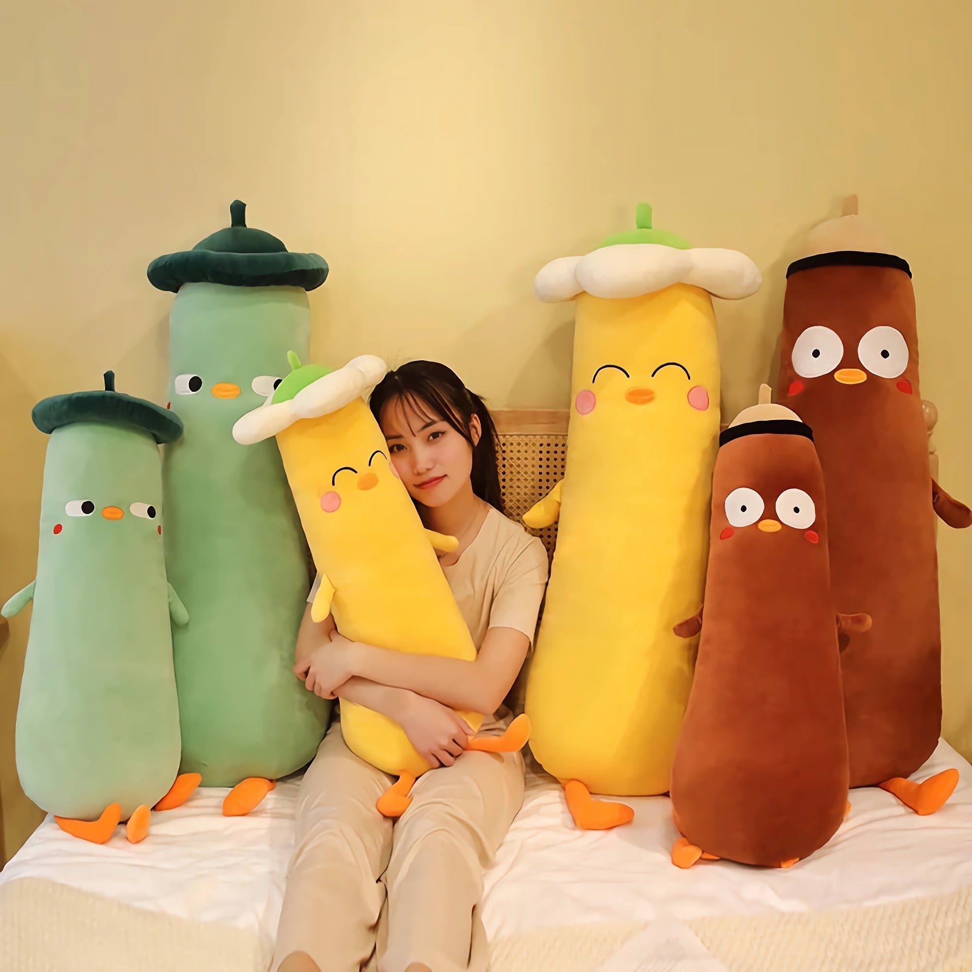 Squishy Veggie Ducks - Hops and Pops - Cute - Plushies - Kawaii - Yellow - Green - Brown