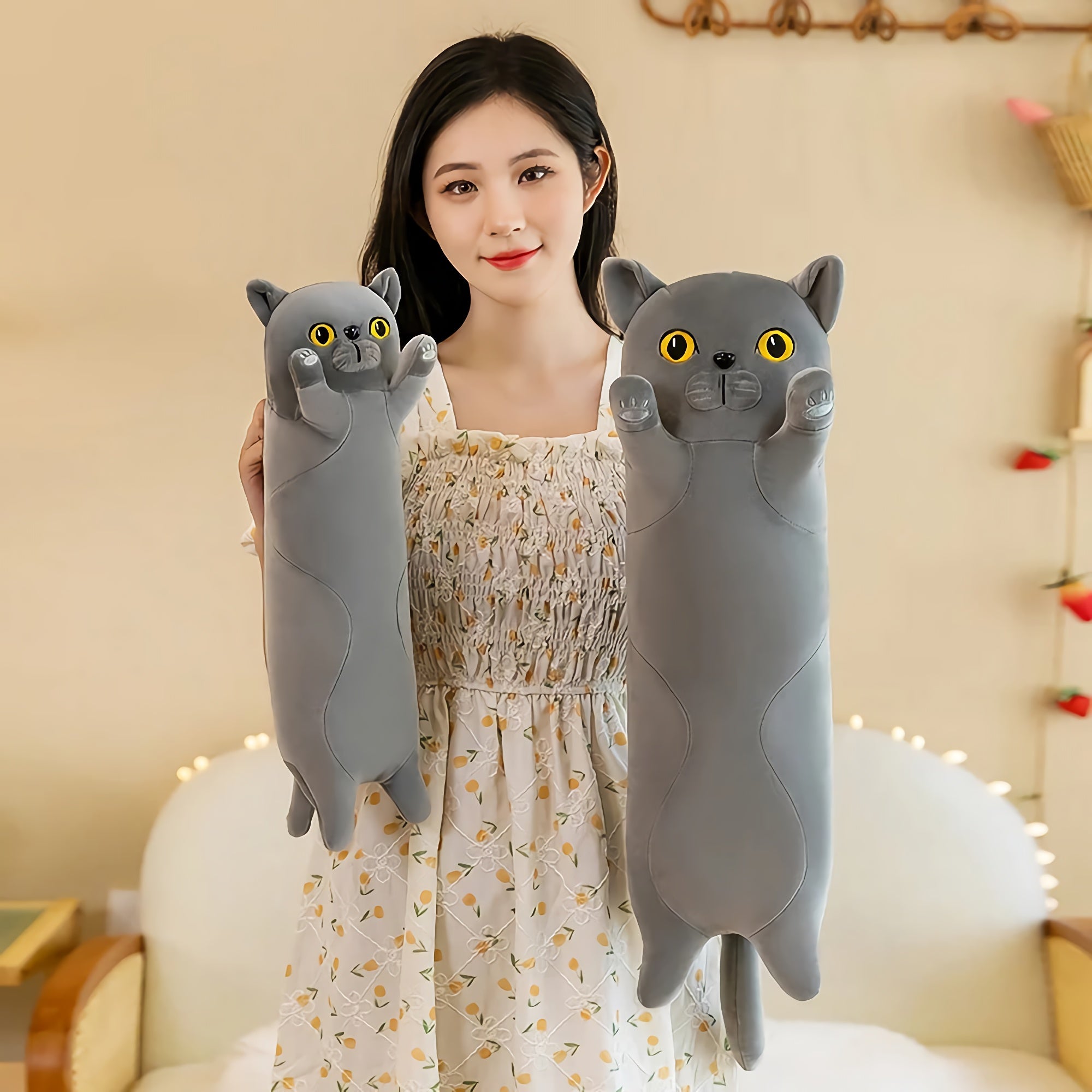 Stretchy Cat Extra-Long Plushies - Hops and Pops - Cute - Plushies - Kawaii - Cat Plush - Happy Plush