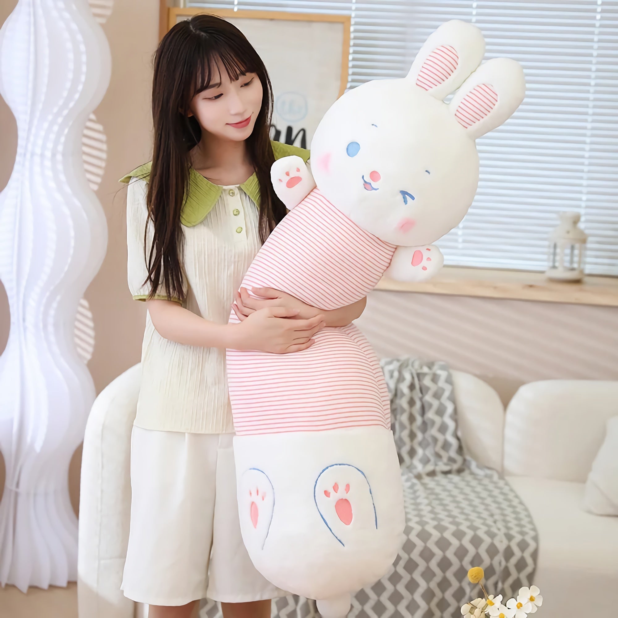 Striped Bunny Plush Pillows - Hops and Pops - Cute - Plushies - Kawaii - Rabbit Plush - Stuffed Animals