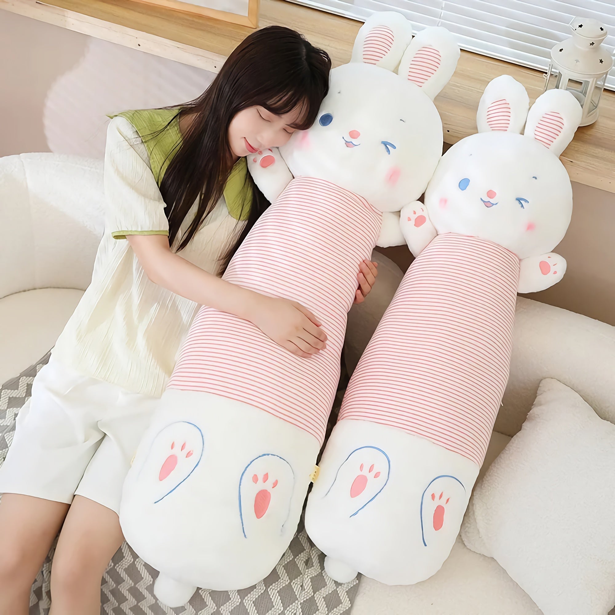 Striped Bunny Plush Pillows - Hops and Pops - Cute - Plushies - Kawaii - Rabbit Plush - Stuffed Animals