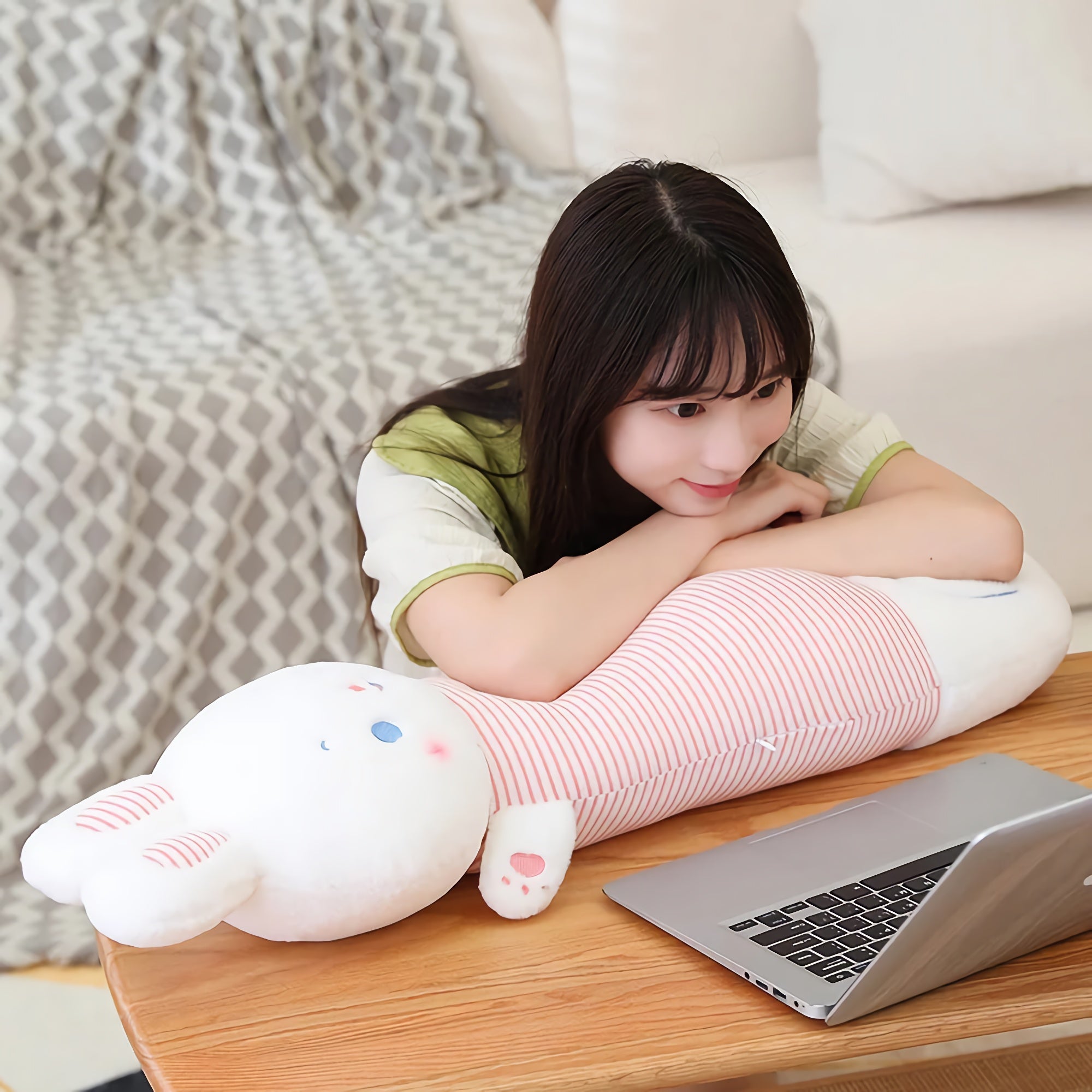 Striped Bunny Plush Pillows - Hops and Pops - Cute - Plushies - Kawaii - Rabbit Plush - Features: Printed Patterns